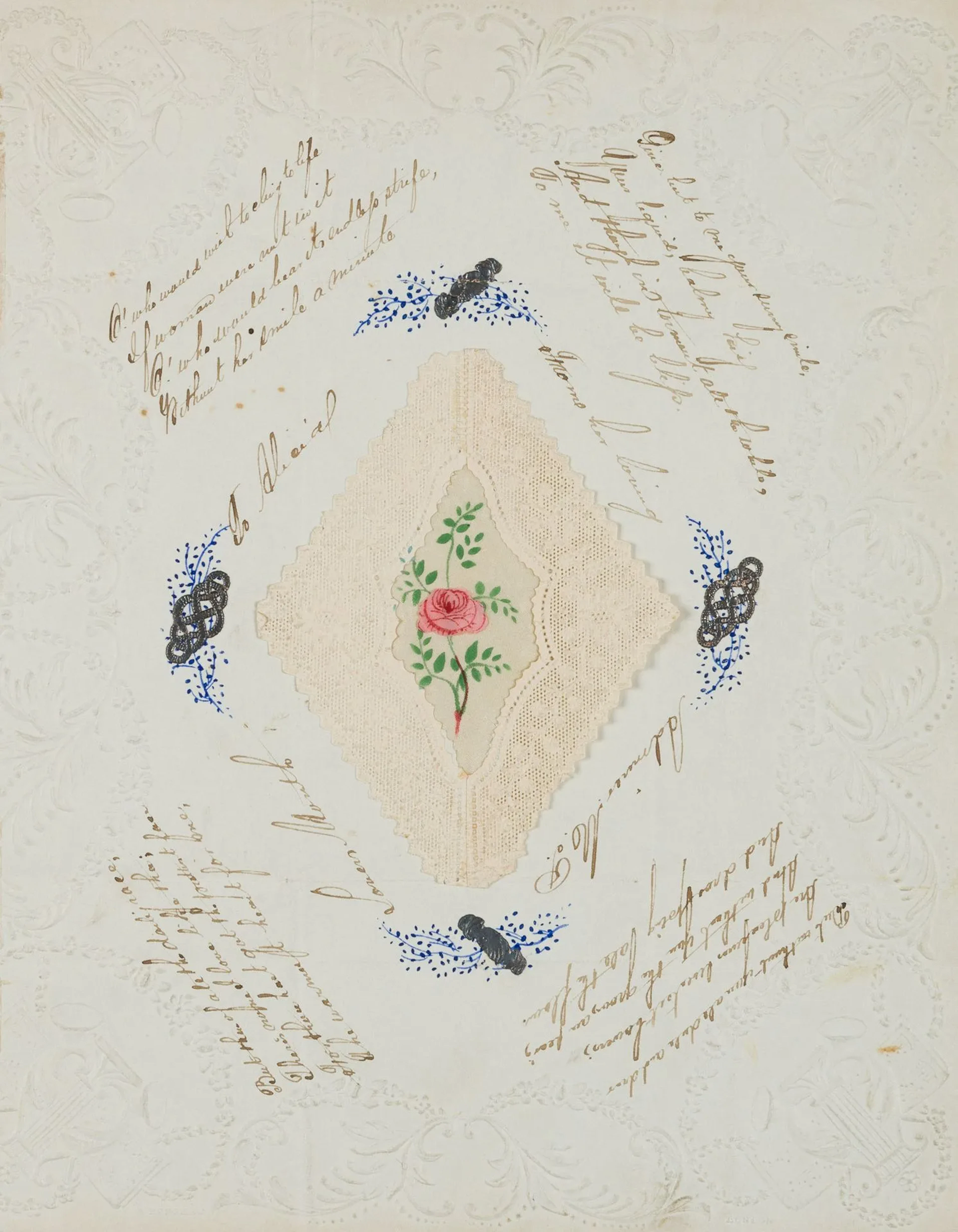 Unknown (19th century), New Year’s letter, embossed with silk, ca.
