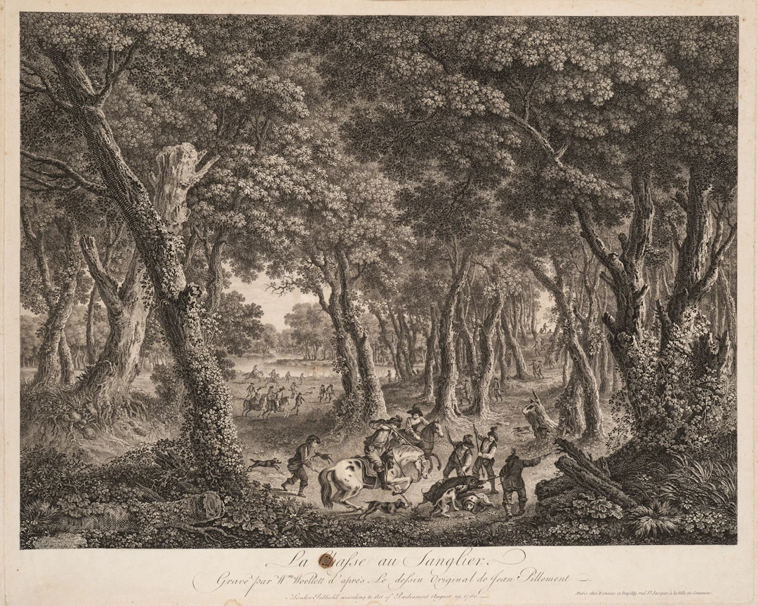 W. WOOLLETT (*1735) after PILLEMENT (*1728), The Wild Boar Hunt, Etching