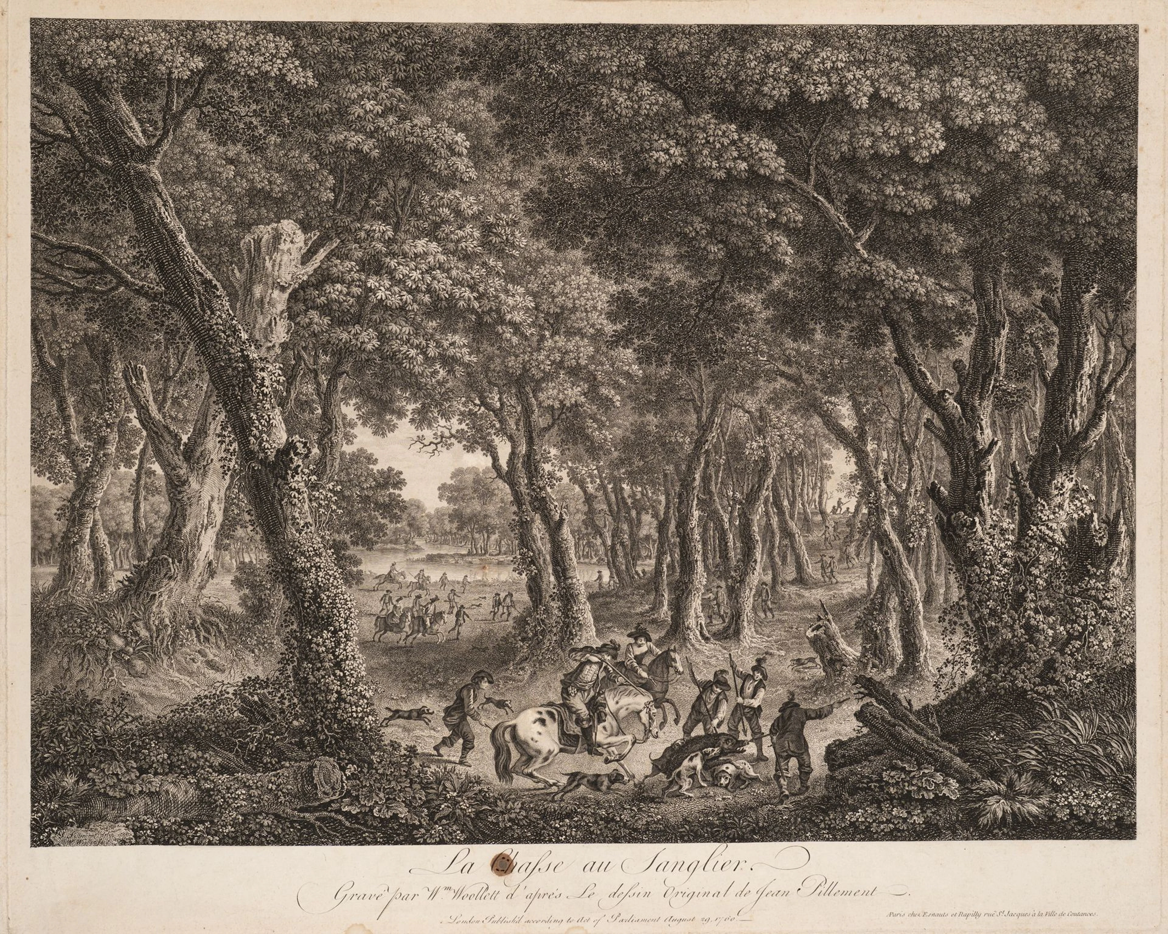 W. WOOLLETT (*1735) after PILLEMENT (*1728), The Wild Boar Hunt, Etching