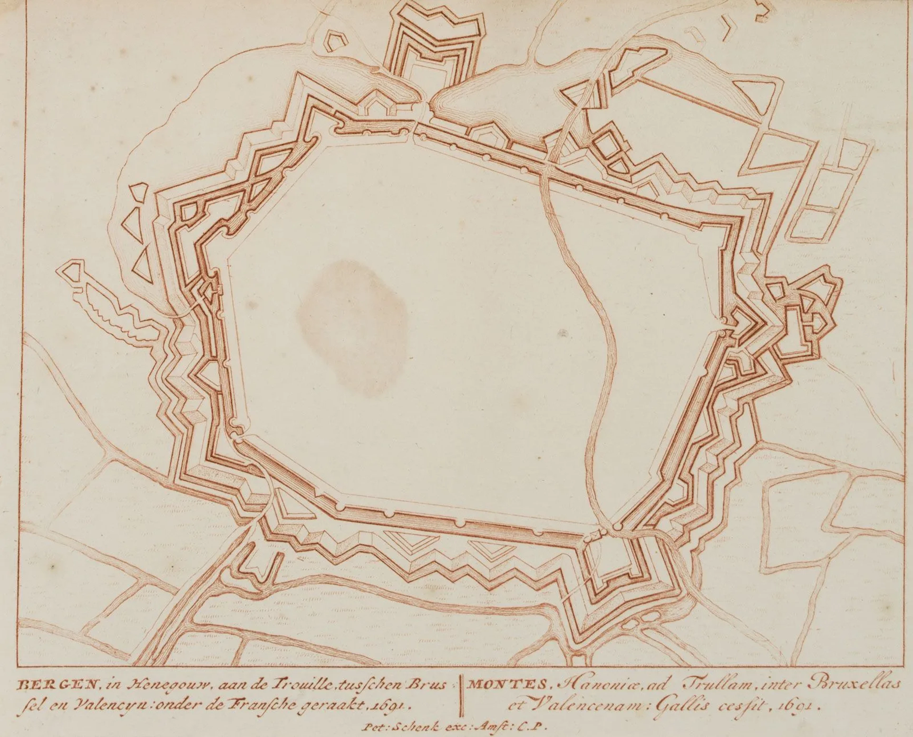 P. SCHENK (1653–1713), Map of the Fortress, Bergen, circa 1712, copper