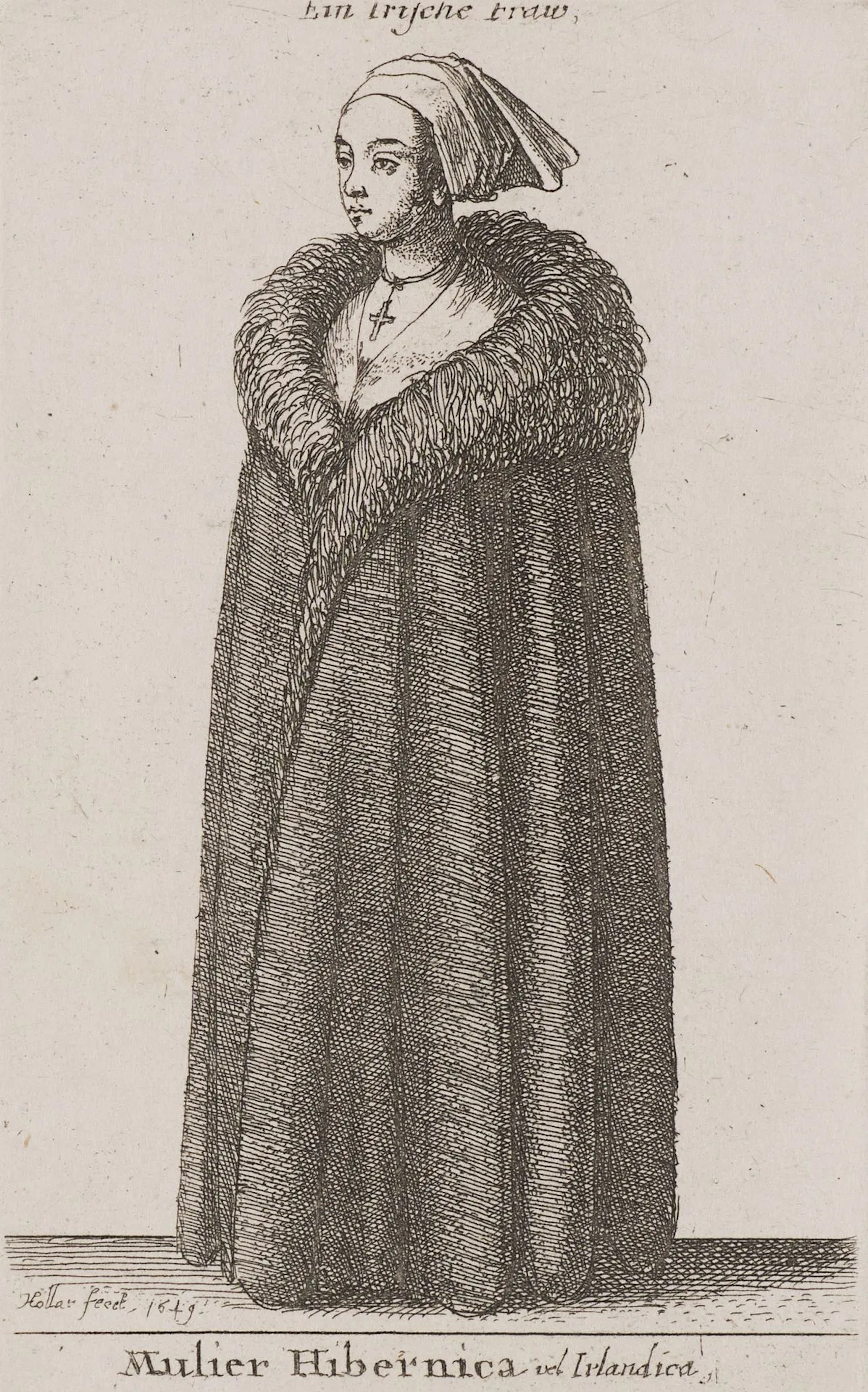 W. HOLLAR (1607–1677), Irish Woman in a Fur Coat, 1649, etching Wenzel