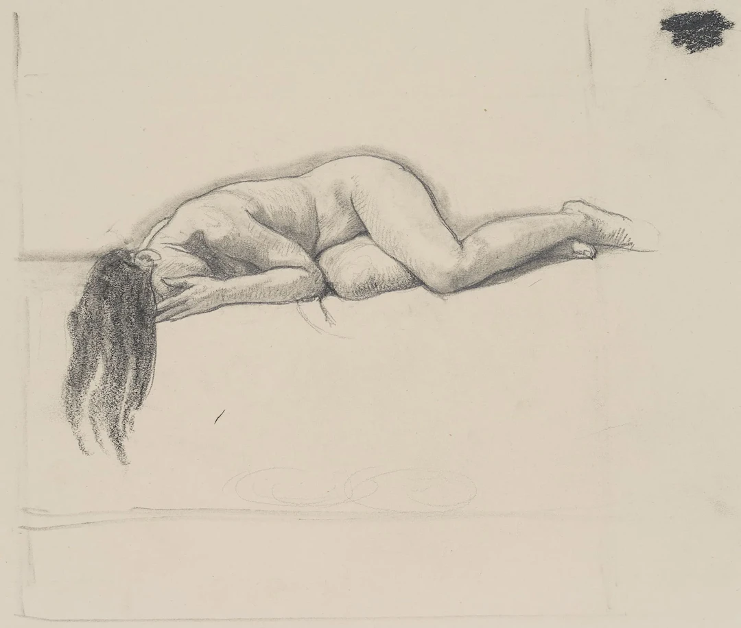 C. WALTHER (1880–1954), Mourner, Female Nude, Charcoal Carl August