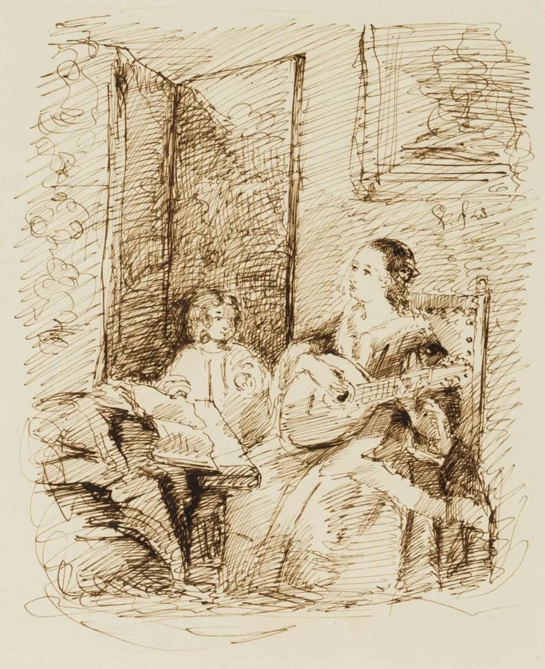 Unknown (20th), In the music room, 1943, Indian ink Unknown (20th