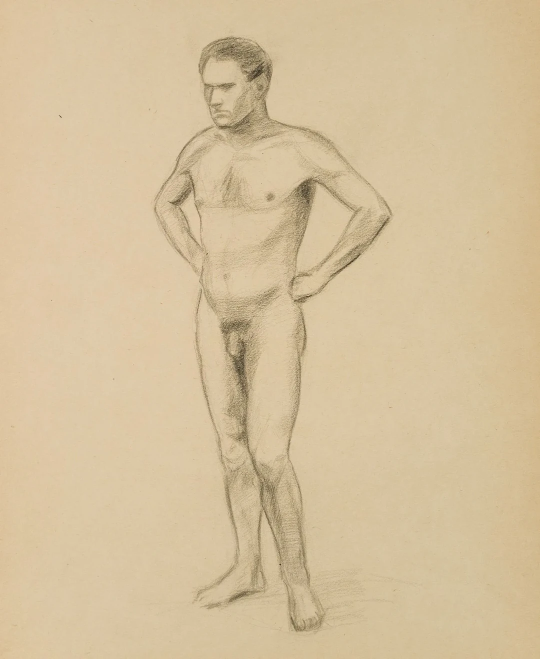 Unknown (20th), Standing male nude, viewed from the front, Pencil