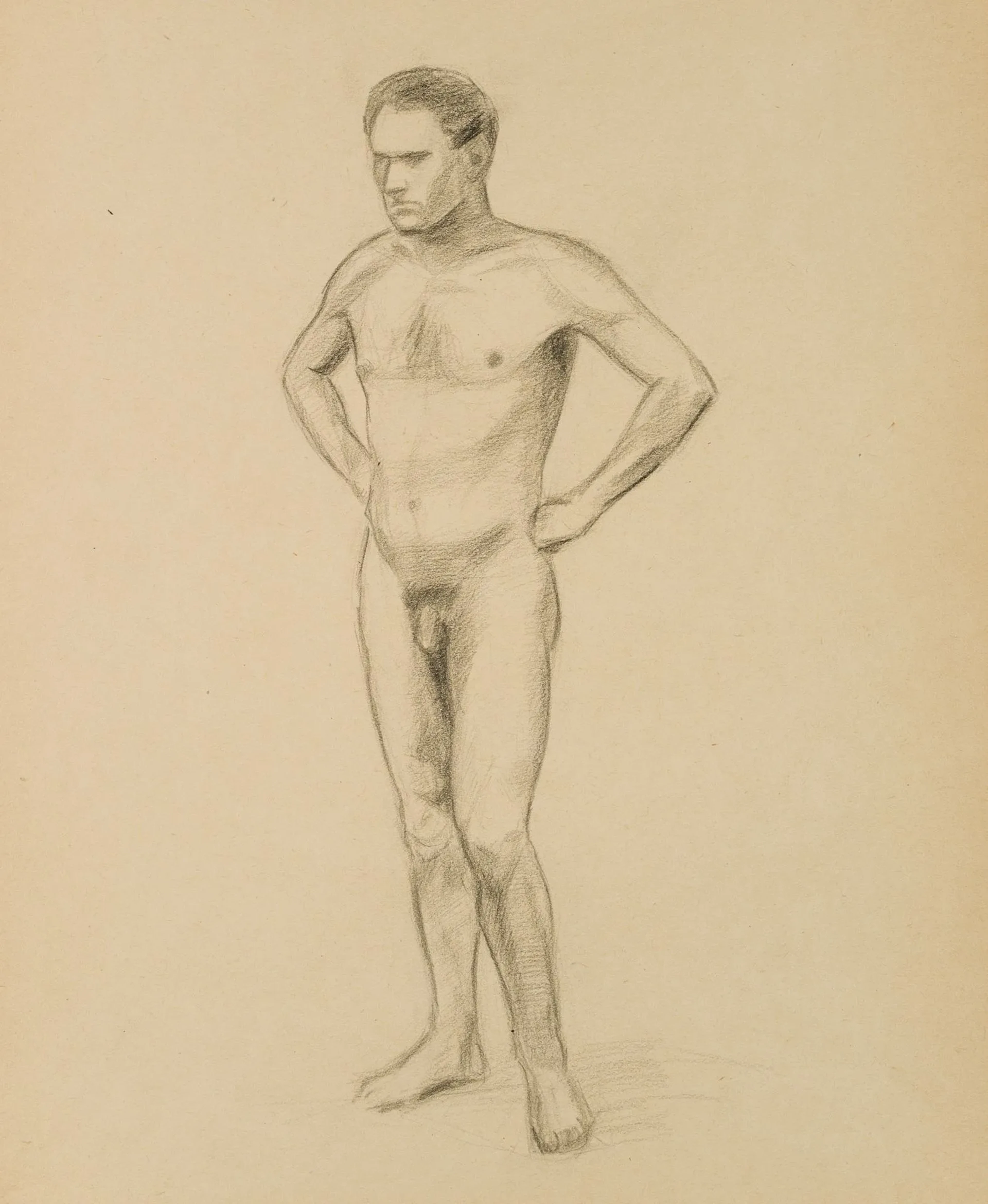 Unknown (20th), Standing male nude, viewed from the front, Pencil