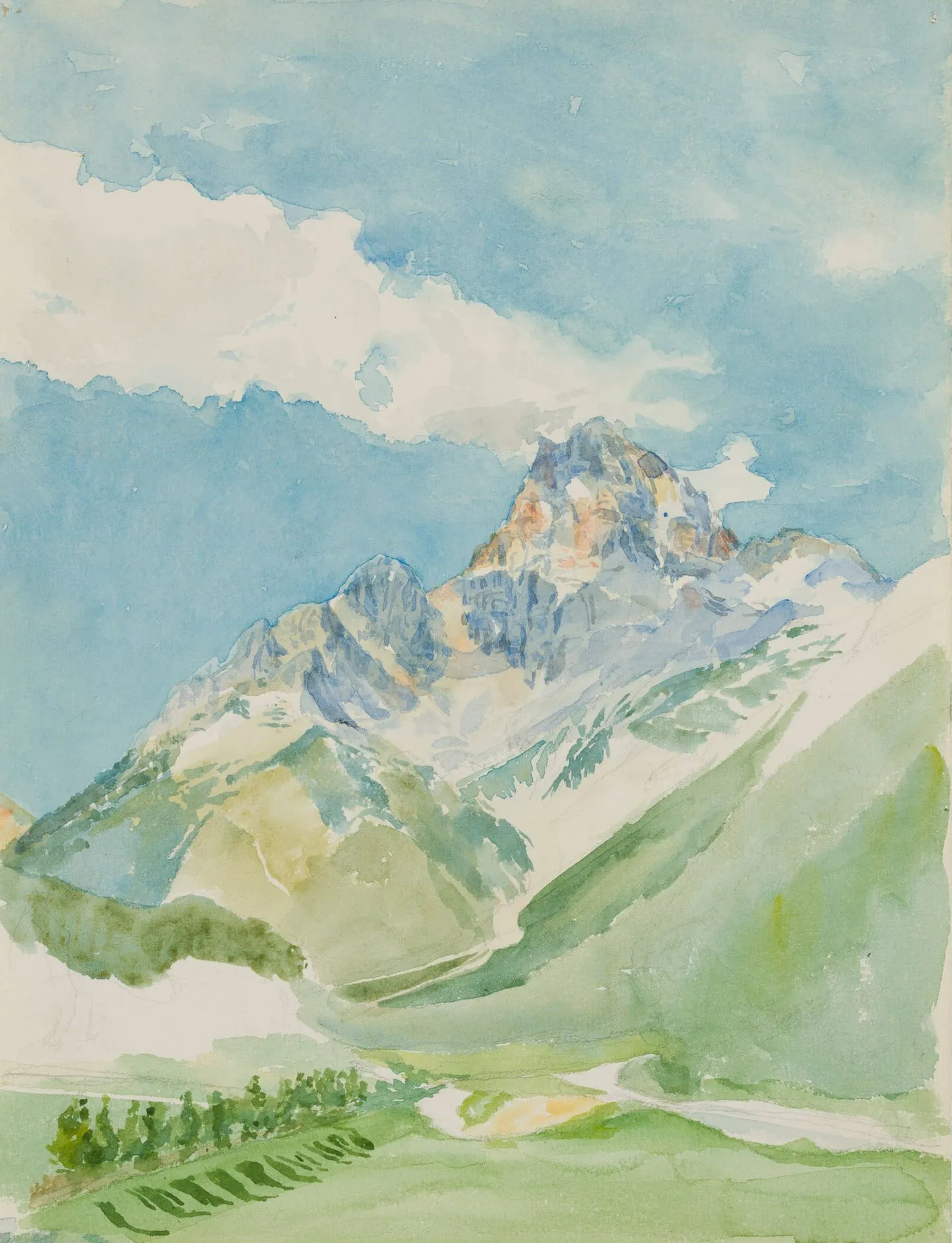 E. FÜRSTENAU (*1862), Alpine Landscape with a High Mountain, 1924