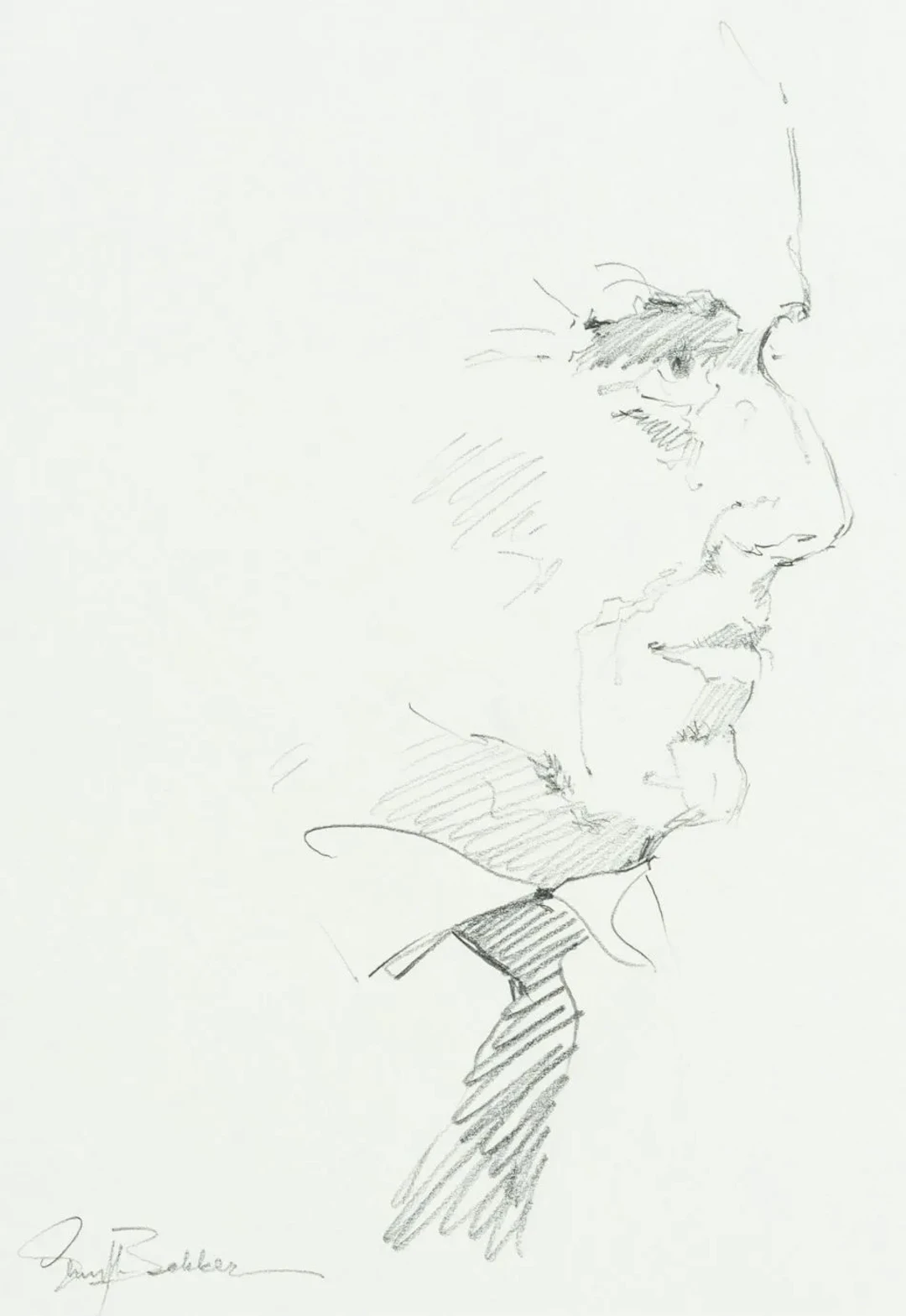 E. BEKKER (1903–1986), Portrait Study of Karl Gutjahr, Charcoal Ernst
