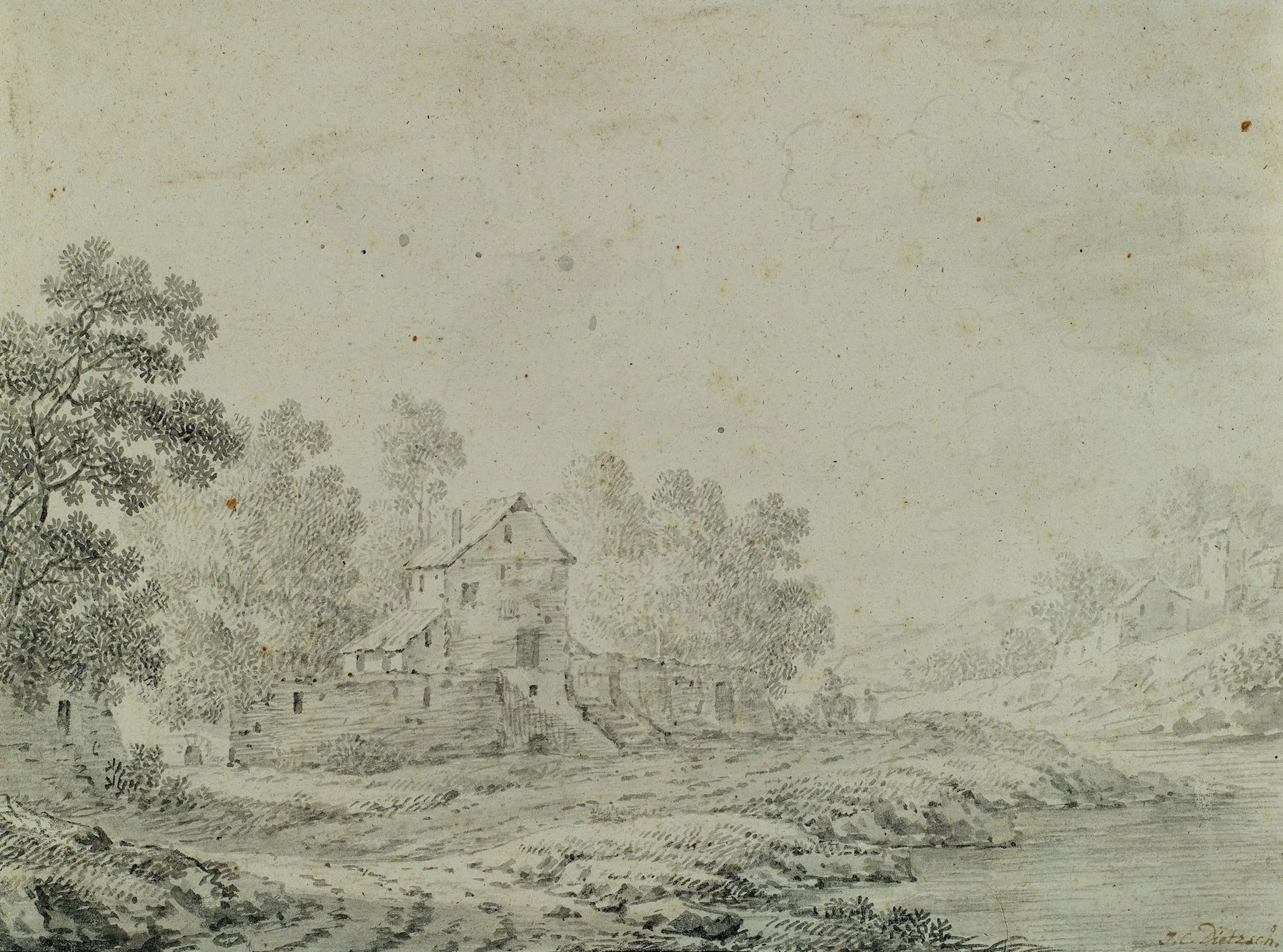 J. DIETZSCH (1710–1769), Rural Landscape, ca. 1750, Indian ink Johann