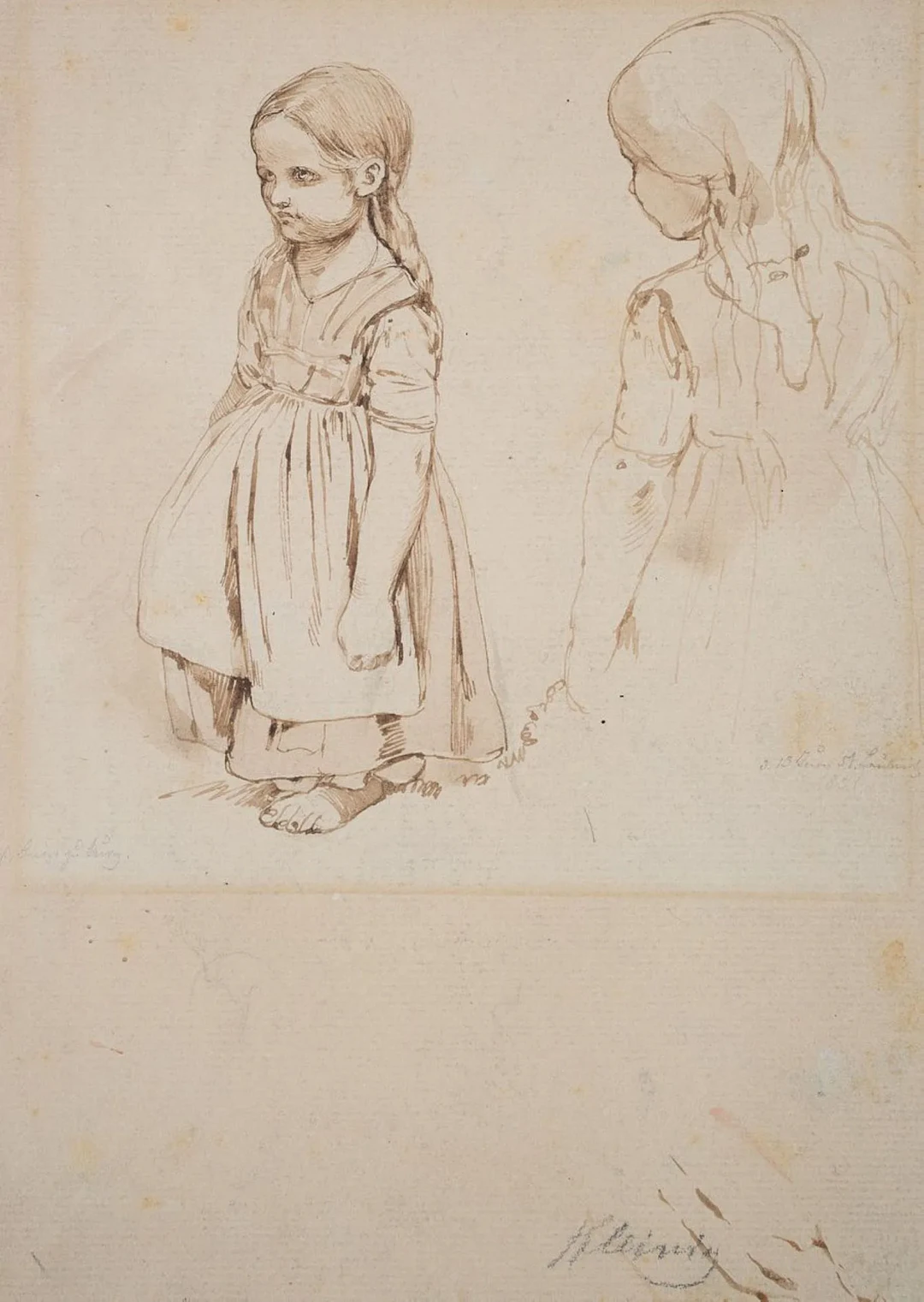 A. KLEINIG (1822–1869), A Girl with Short Legs, 1851, pen drawing