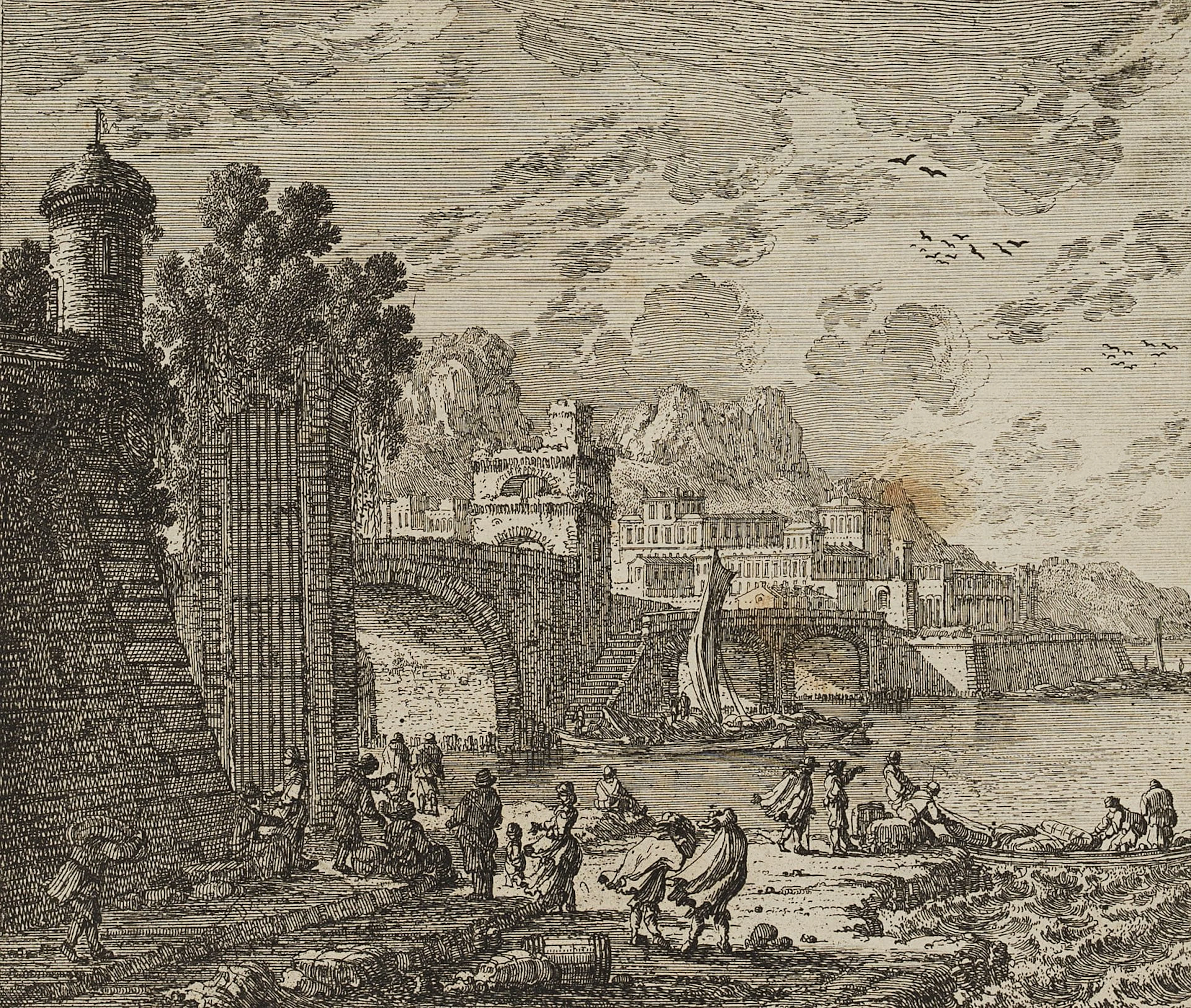 A. PERELLE (1640–1695), Coastline with a Town, Ruins, and Figures