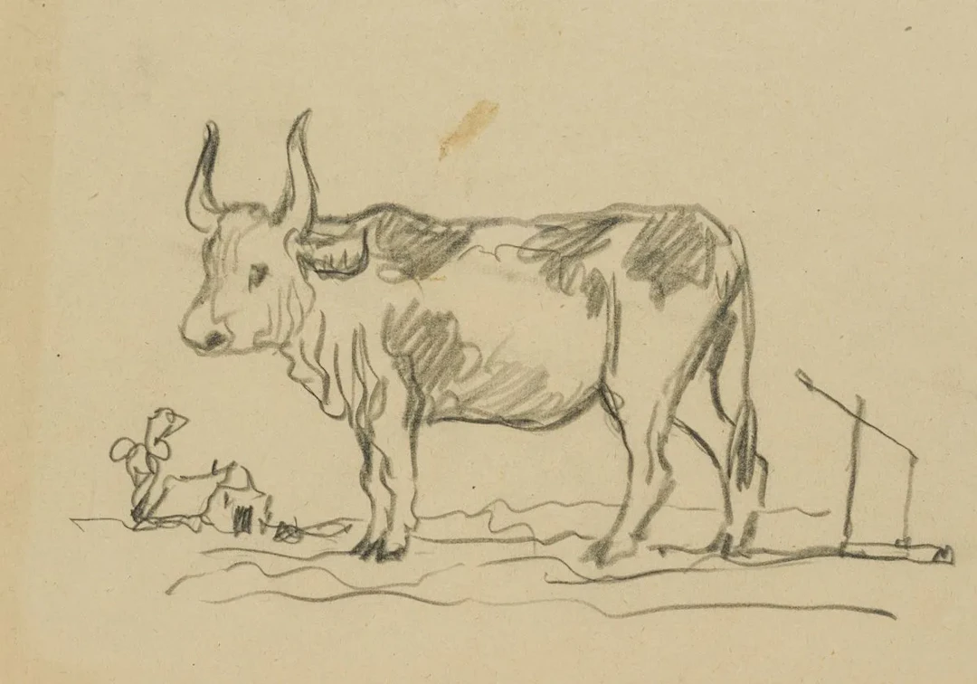 R. DUSCHEK (1884–1959), Cow in a Pasture, 1948, Pencil Richard Duschek