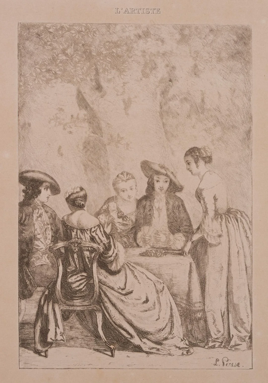 L. PÉRÈSE (19th), An Elegant Evening Gathering, Vernis Mou Leon Pérèse
