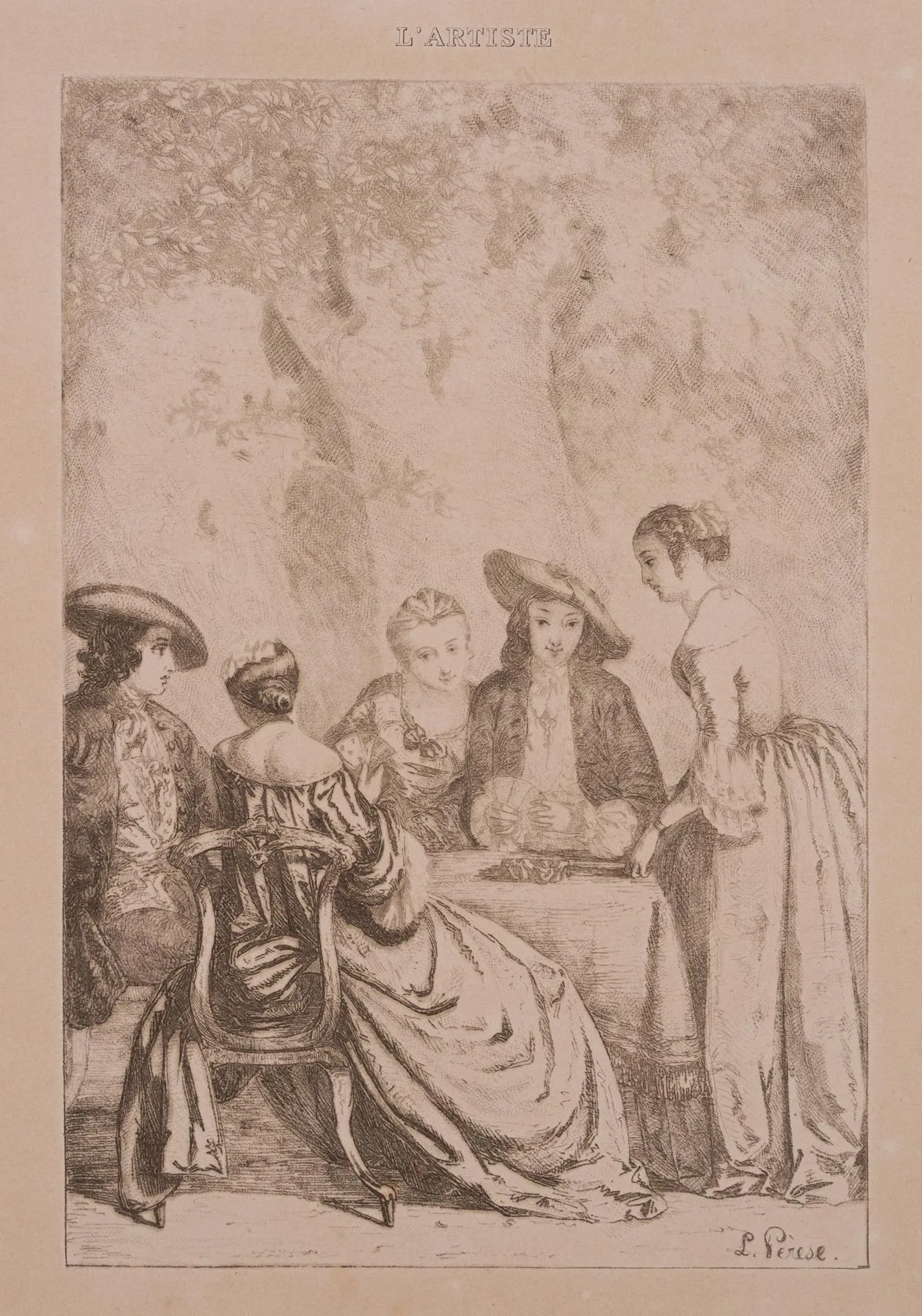 L. PÉRÈSE (19th), An Elegant Evening Gathering, Vernis Mou Leon Pérèse
