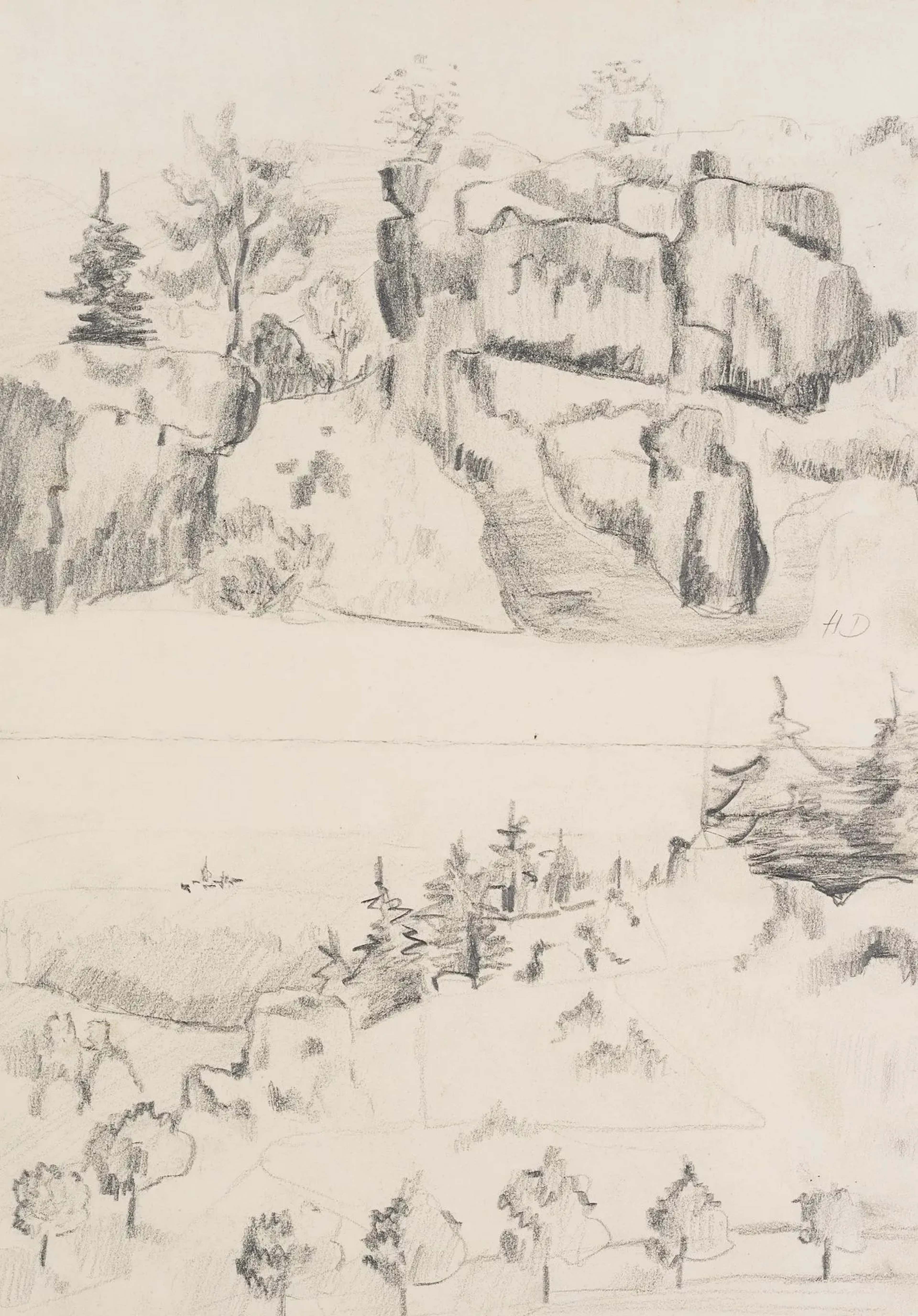 H. DIX (1898–1980), Thuringian Rocky Landscape, ca. 1938, pencil Hedwig