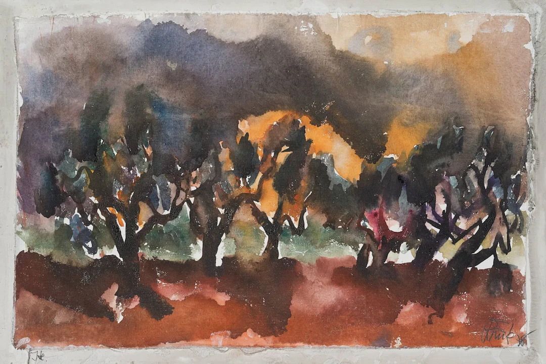 C. KRUCK (1925–1985), Olive Trees by Lake Bolsena, 1978, Watercolor