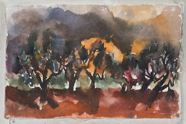 C. KRUCK (1925–1985), Olive Trees by Lake Bolsena, 1978, Watercolor
