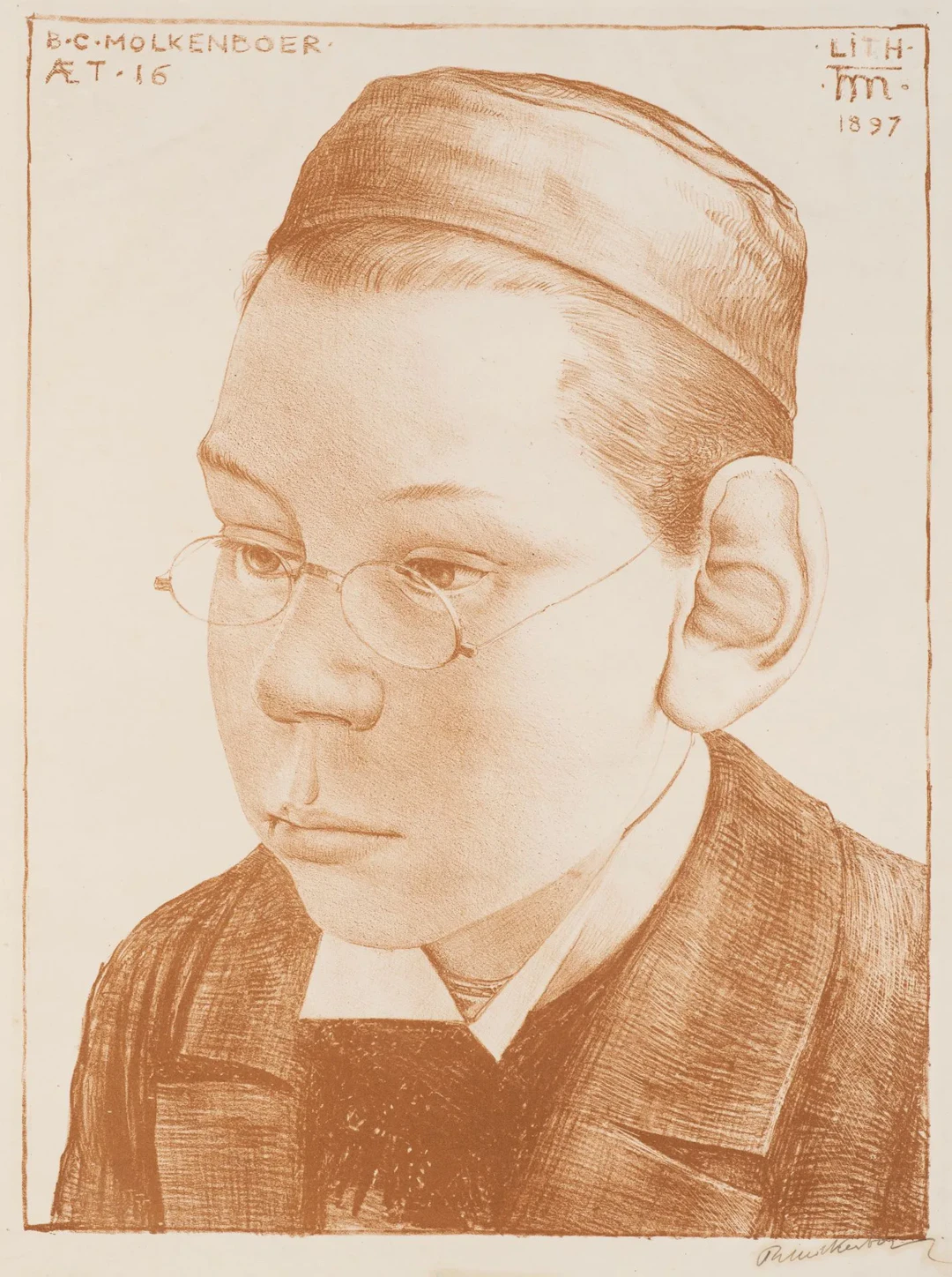 T. MOLKENBOER (*1871), Portrait of Brother Bernard, 1897, Lithograph