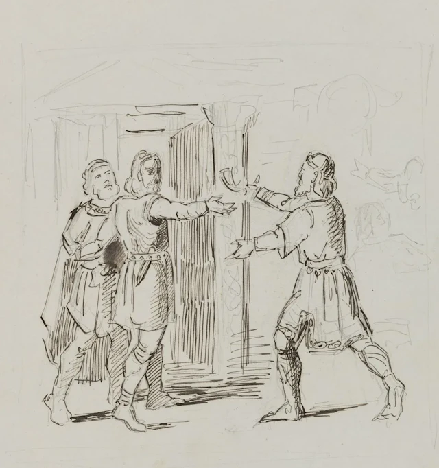 E. RONDAHL (1858-1914), Nordic welcome scene, around 1880, Pen drawing