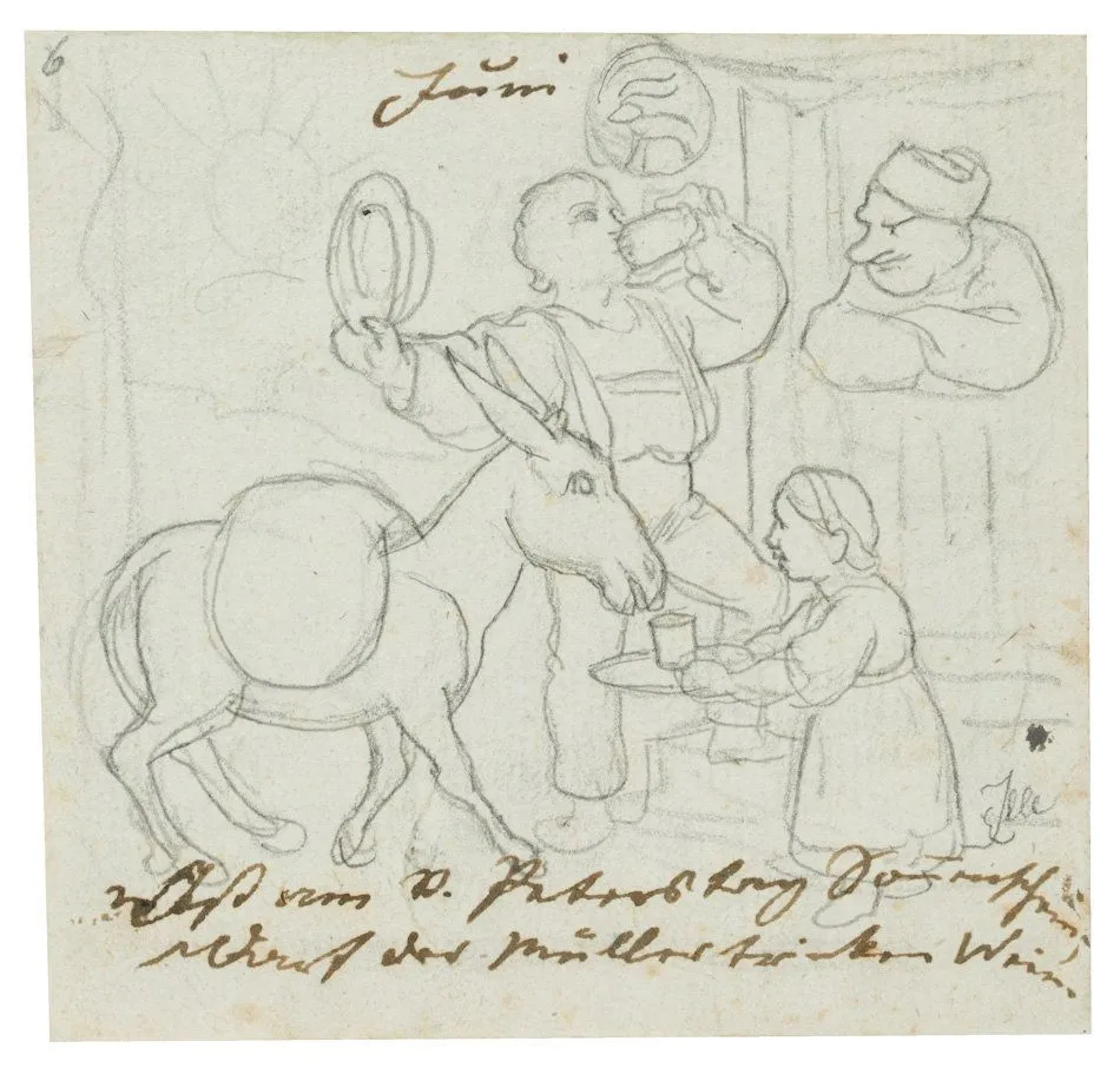 E. ILLE (1823–1900), Satire: A Donkey and a Miller Take a Break at