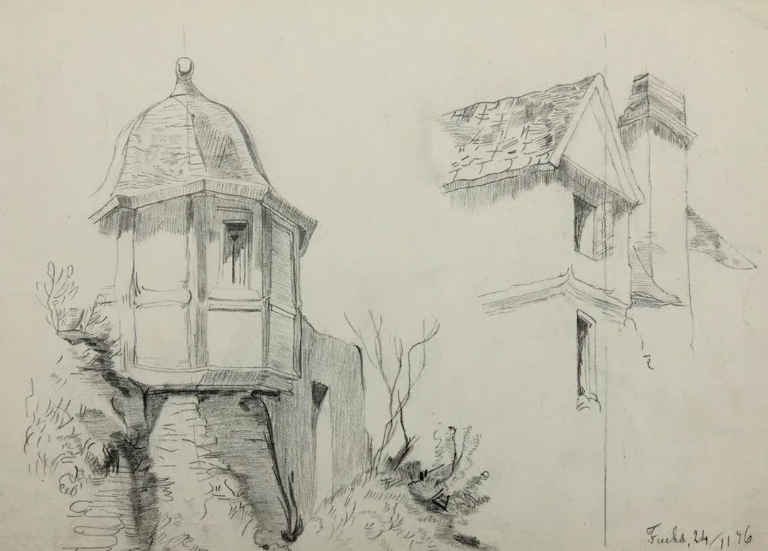 A. FUCHS (19th), Architectural Studies, Turmerker, 1876, Pencil A.