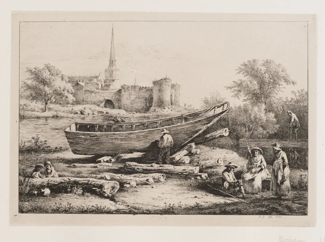 J. BOISSIEU (1736–1810), Boat on the River Near Savigny, 1803, Etching