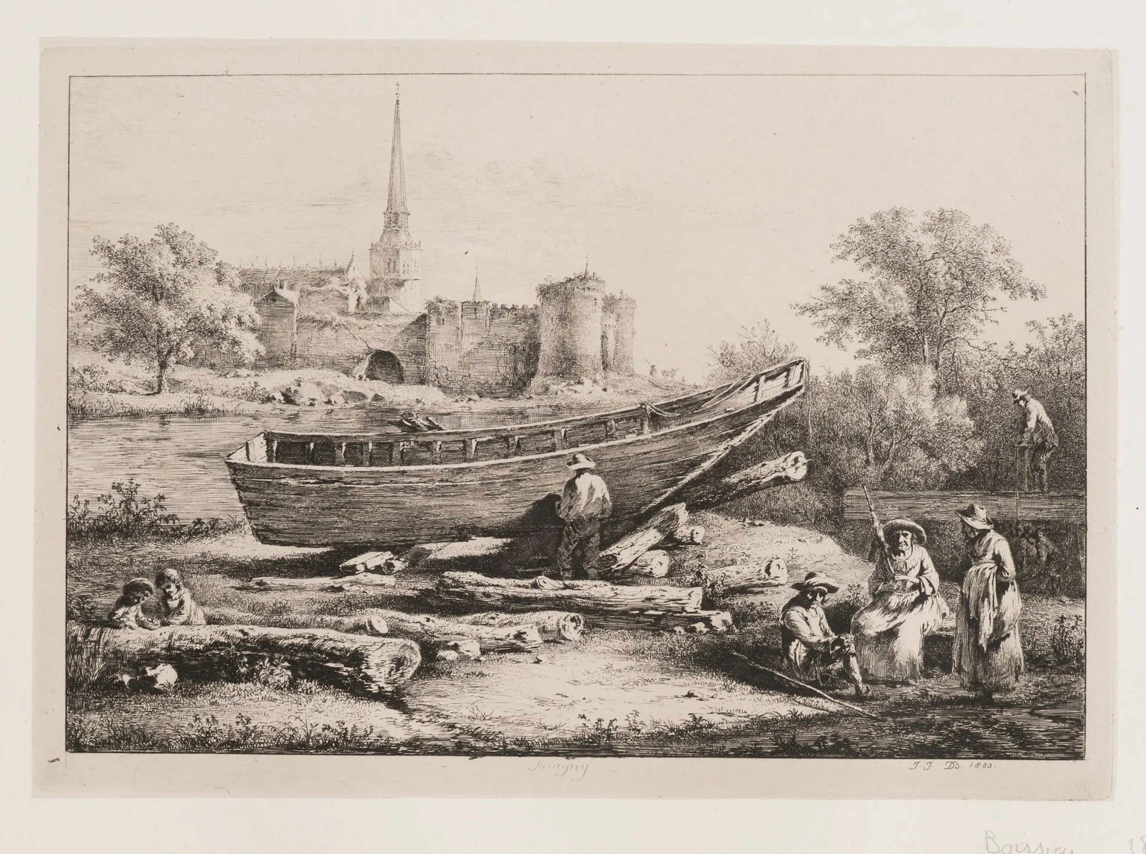 J. BOISSIEU (1736–1810), Boat on the River Near Savigny, 1803, Etching