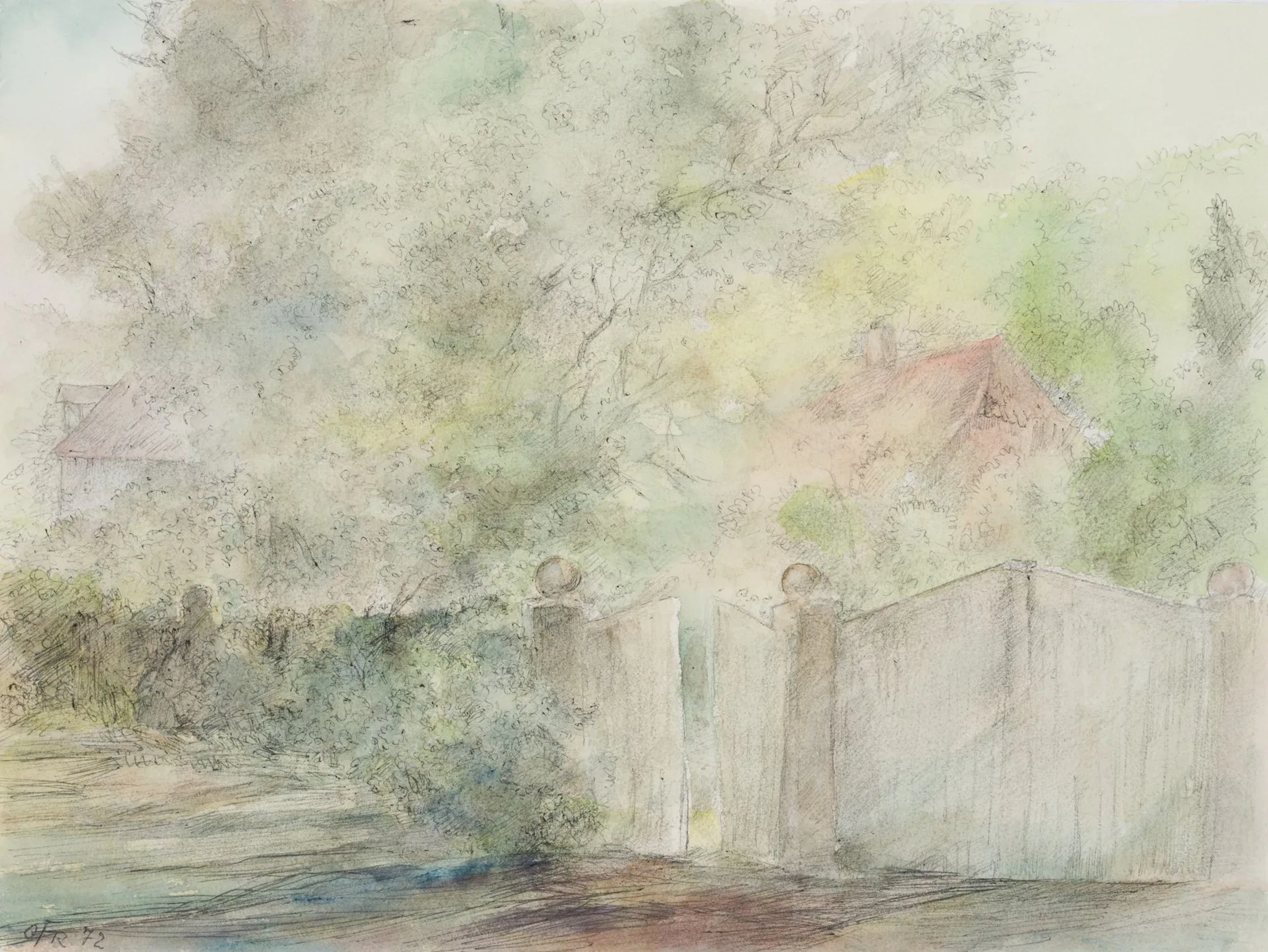 O. FISCHER (1896–1970), Farmstead in the Taunus, 1972, Watercolor