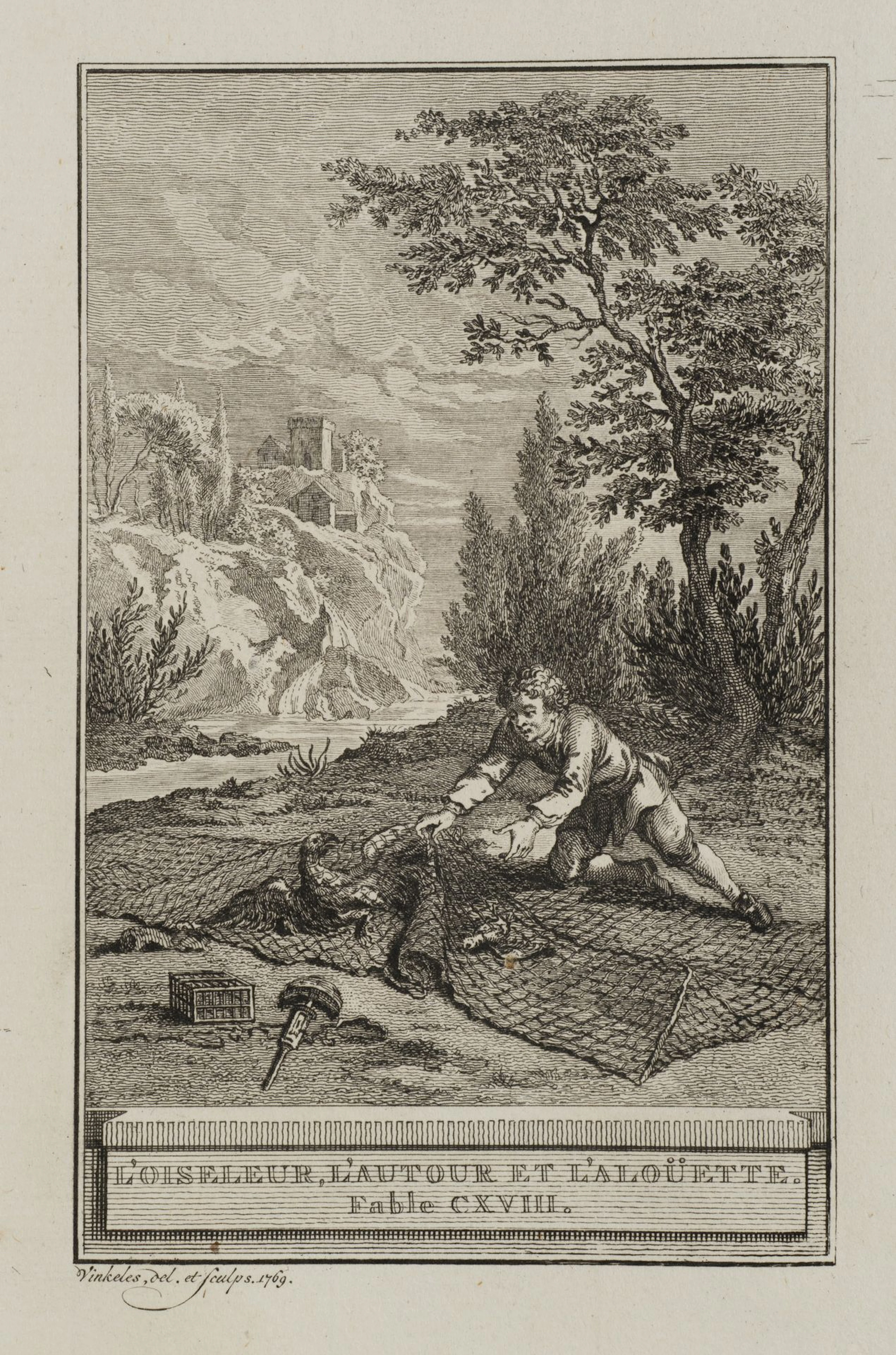 R. VINKELES (1741–1816), Bird Catcher with a Net, 1769, etching Reinier
