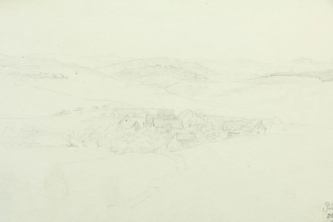 H. LICHTENBERGER (*), Hilly landscape with the village of Pobstenau