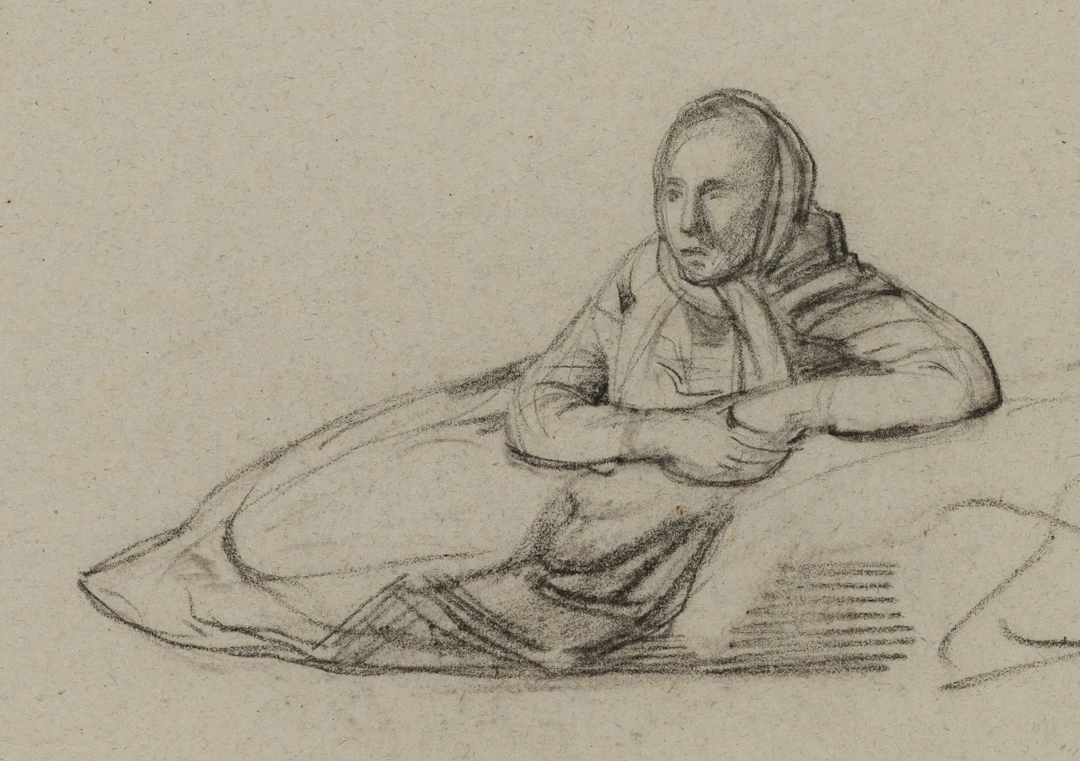 A. VIOLLET-LE-DUC (*1817), Seated Figure, Charcoal Adolphe Viollet-le-Duc