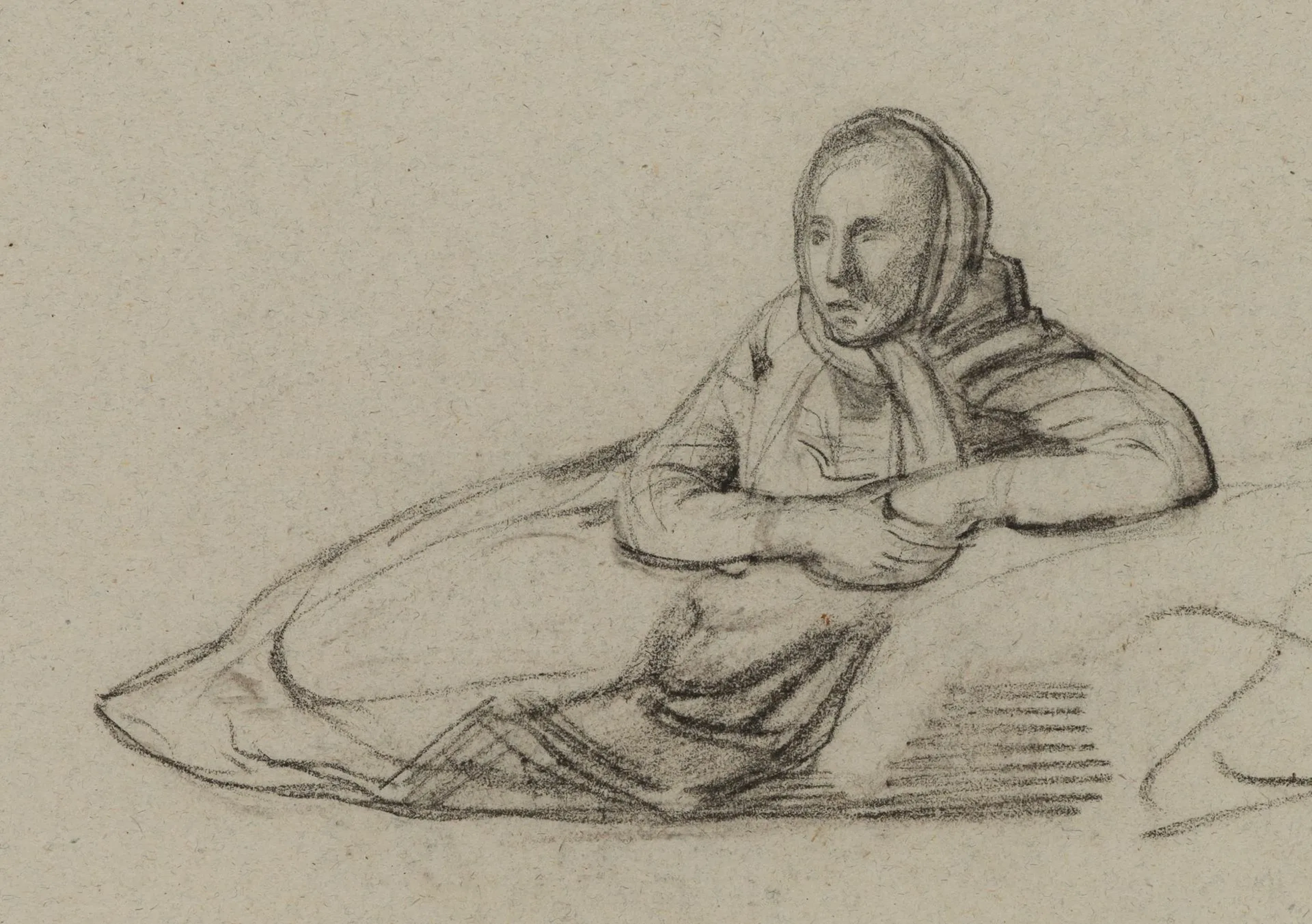 A. VIOLLET-LE-DUC (*1817), Seated Figure, Charcoal Adolphe Viollet-le-Duc
