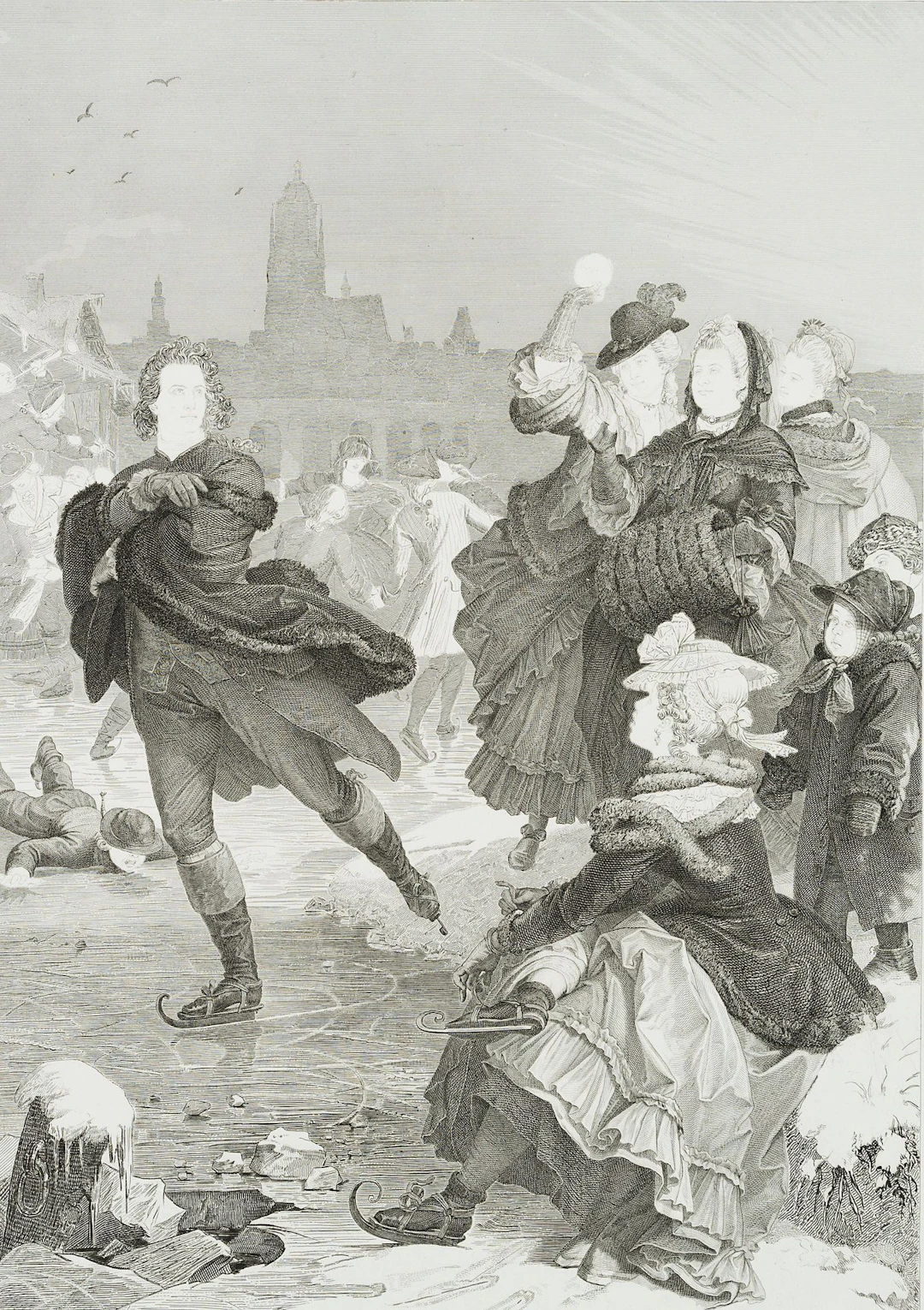 J. RAAB (*1825) after KAULBACH (*1805), Goethe as a Skater, Advance