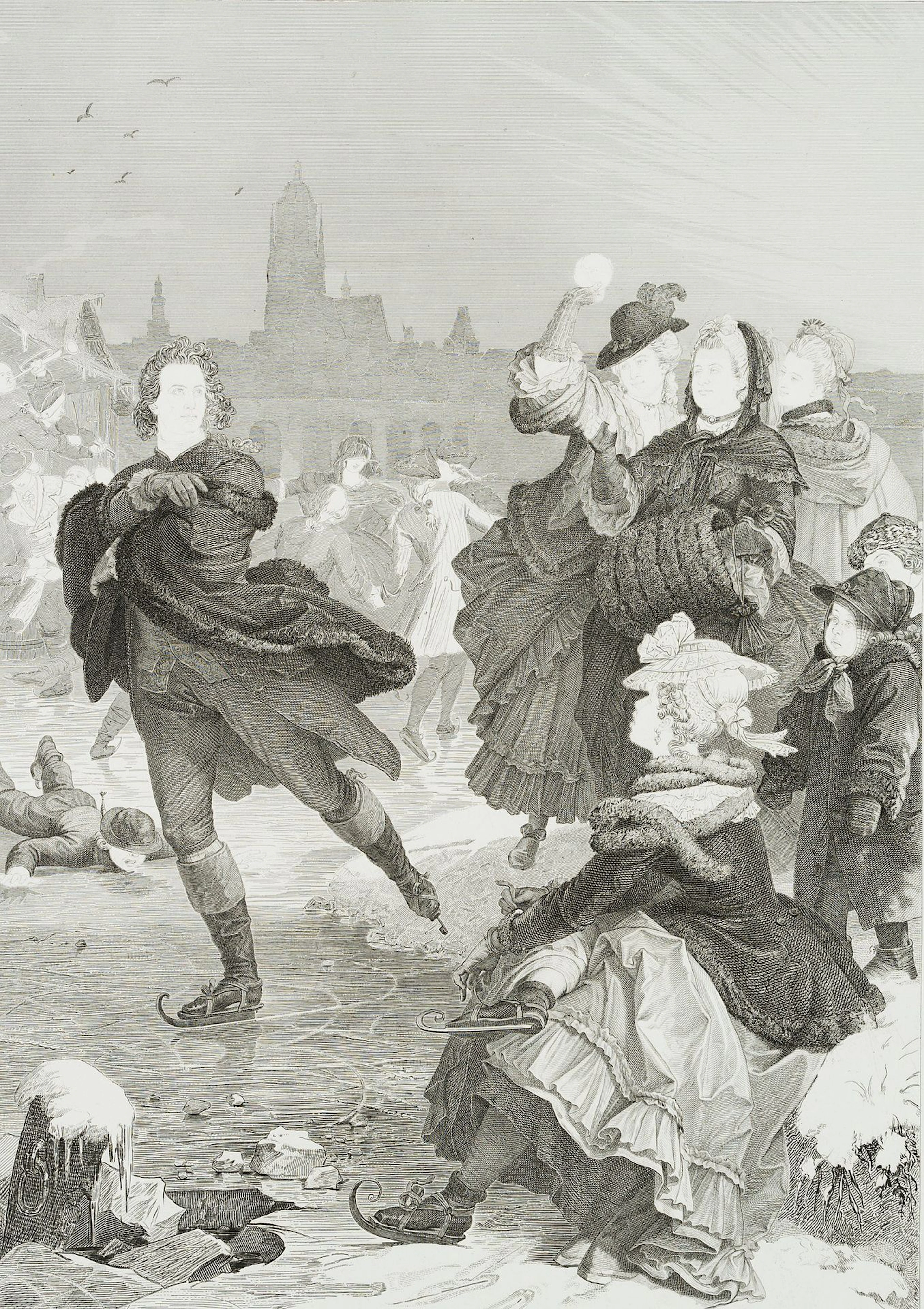 J. RAAB (*1825) after KAULBACH (*1805), Goethe as a Skater, Advance