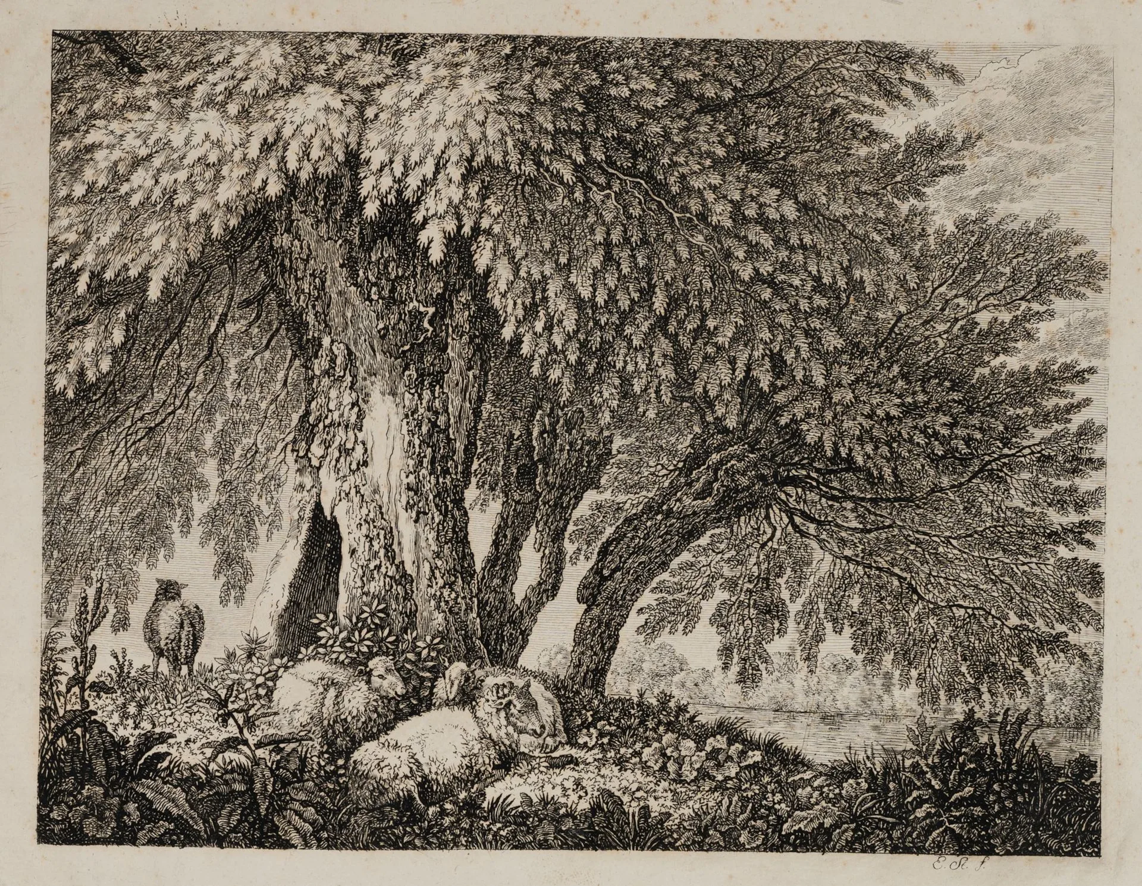 E. STEINER (1778–1831), A Pasture with Sheep Grazing, Etching Emanuel