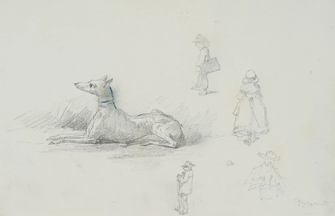 F. BRISSOT DE WARVILLE (*1818), Sketch sheet featuring a dog and children