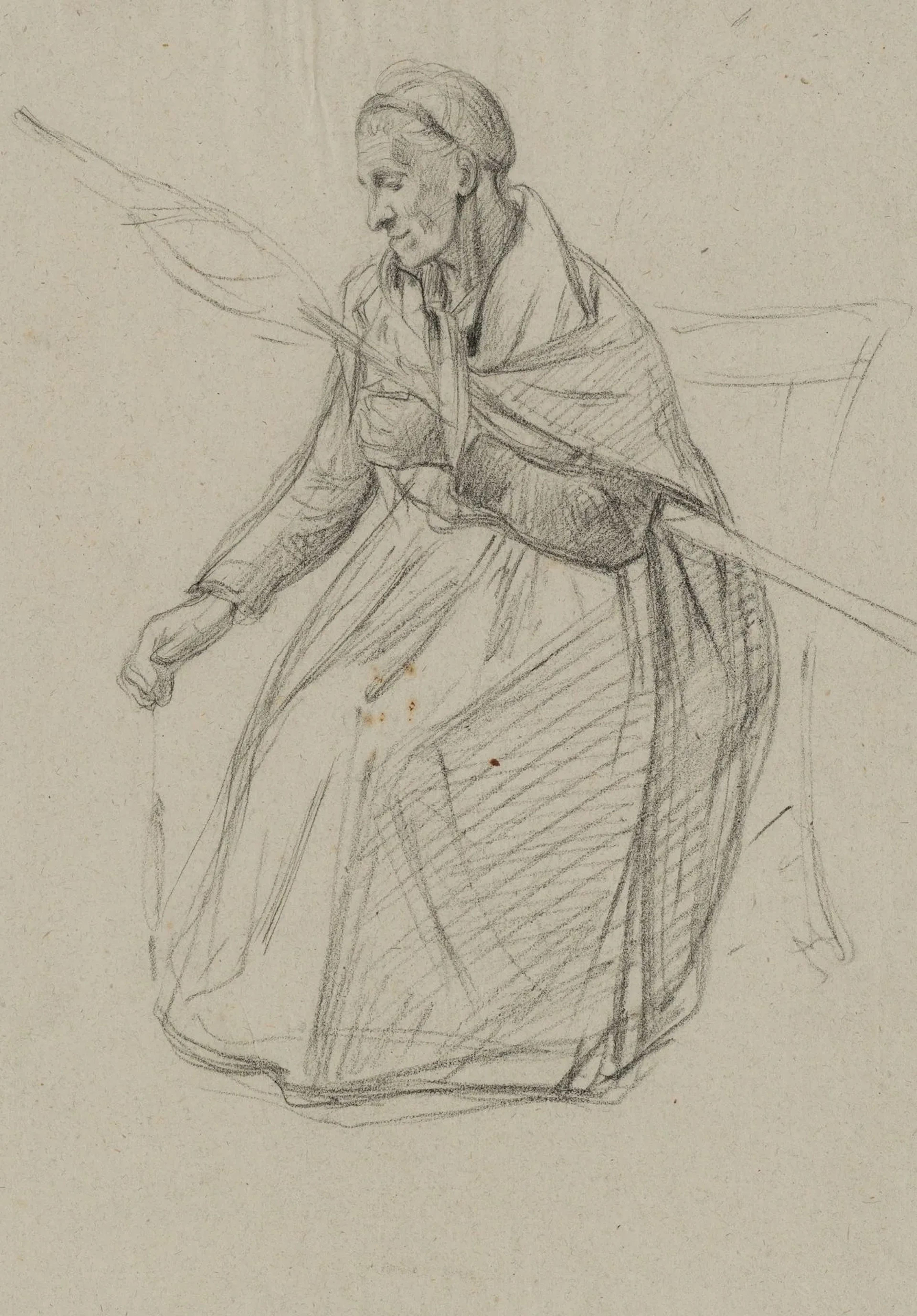 A. VIOLLET-LE-DUC (*1817), Seated Spinner, Pencil Adolphe Viollet-le-Duc