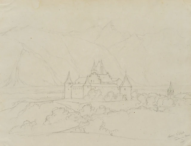 E. BRETENIÈRES (*1804), Aigle Castle, Vaud, Switzerland, 1855, Pencil