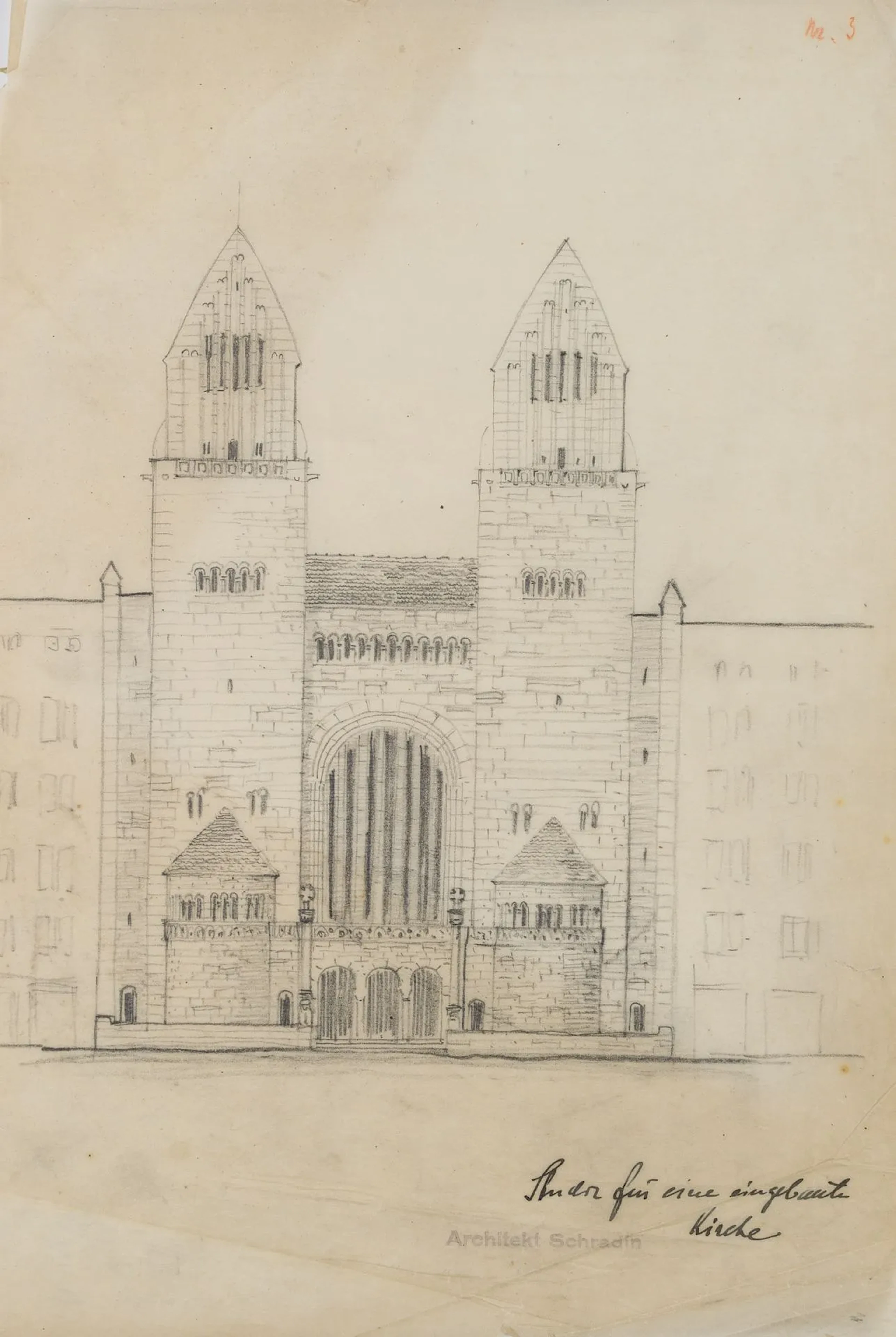 K. SCHRADIN (*1873), Architectural study for a church, Pencil Karl