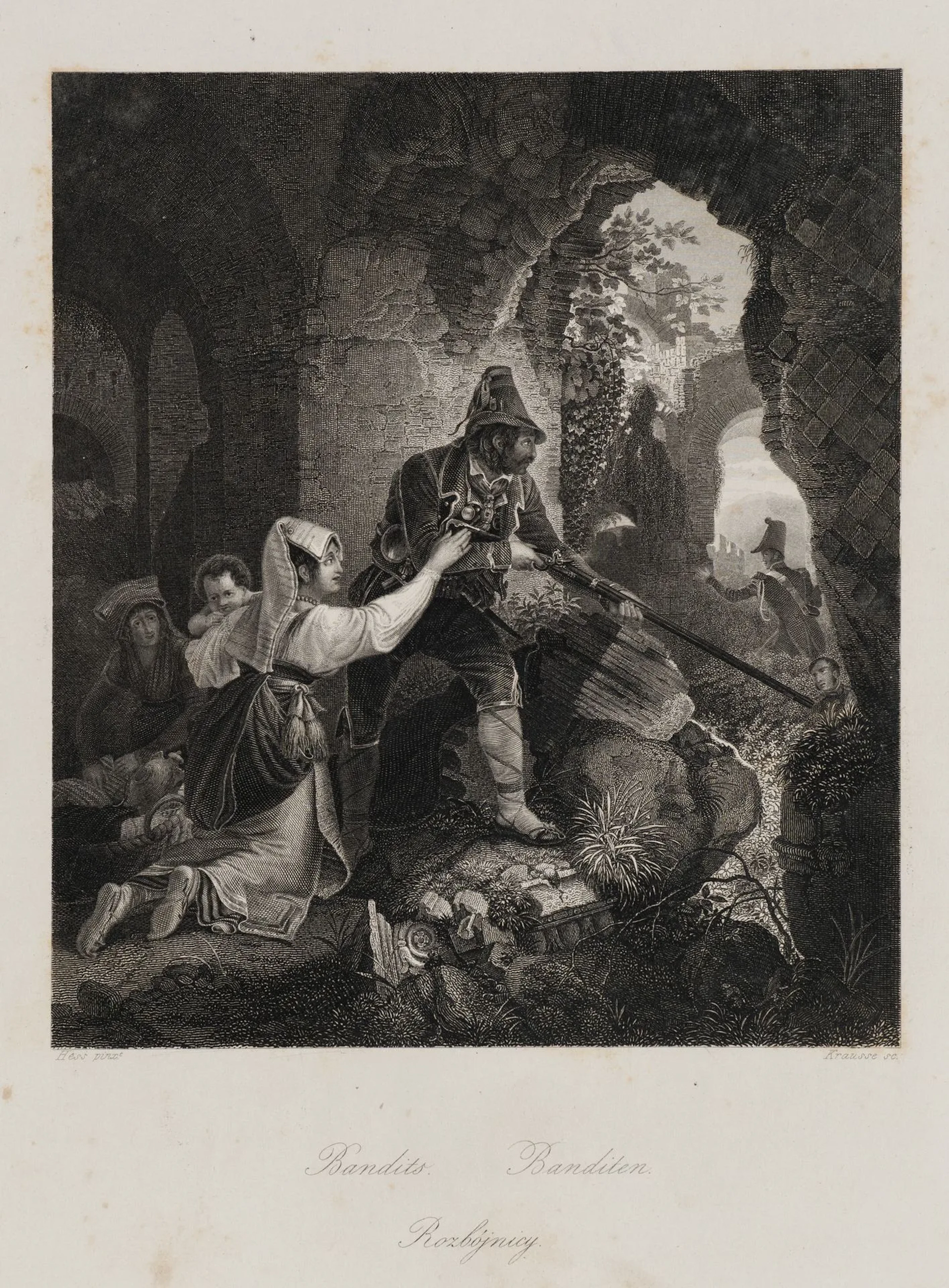 Unknown (19th), Bandits in ambush, Steel engraving Unknown (19th century):