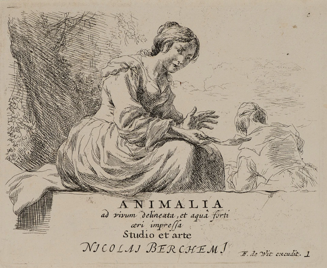 N. BERCHEM (1620–1683), Seated Peasant Woman, from the “Animalia”