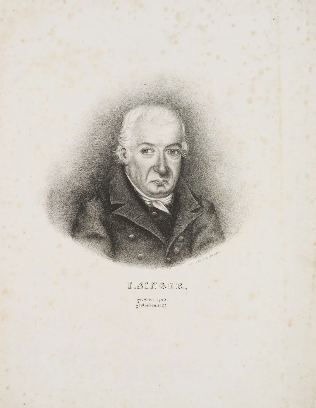 J. BENDEL (19th), Portrait of I. Singer, Lithograph J.B. Bendel (19th