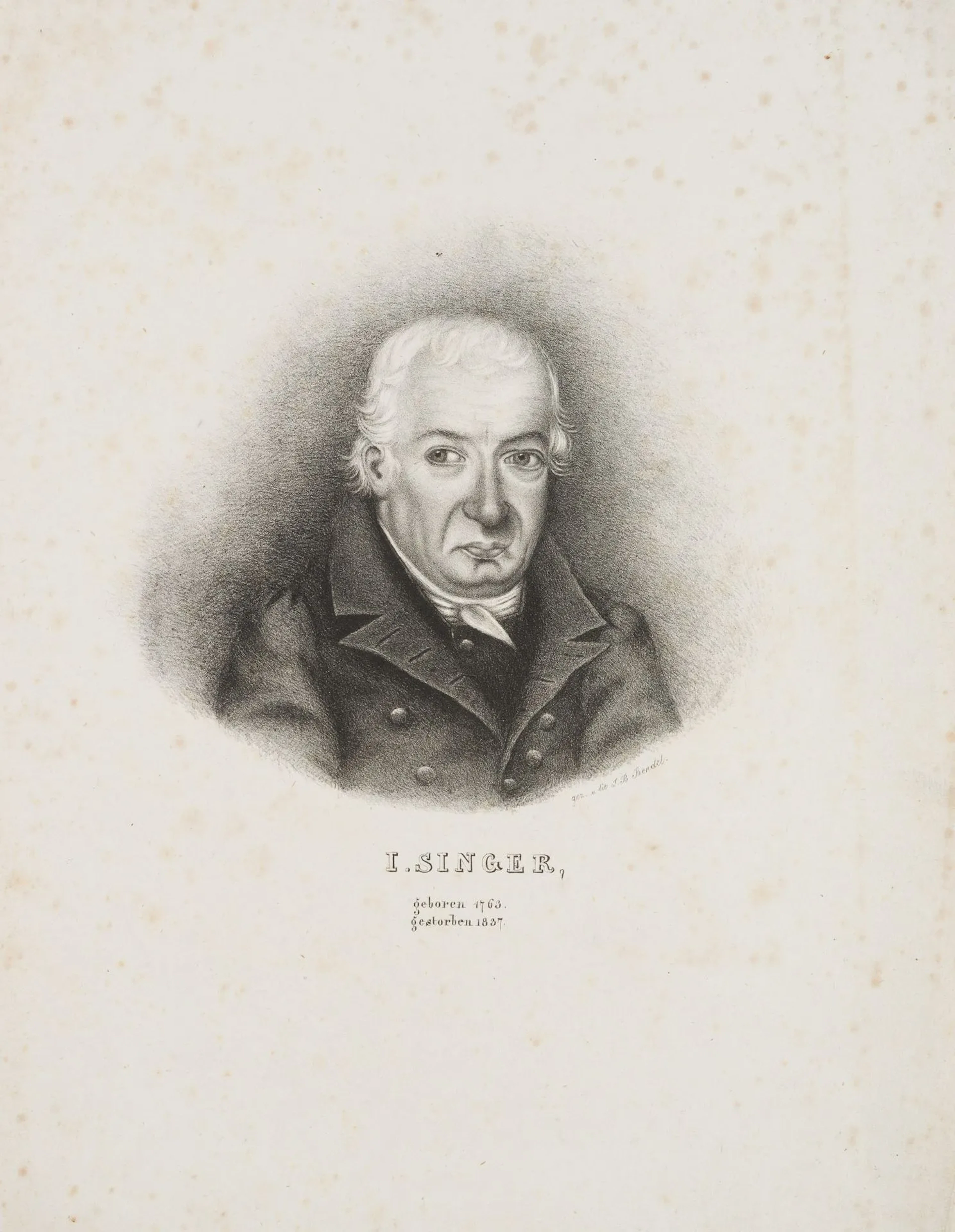 J. BENDEL (19th), Portrait of I. Singer, Lithograph J.B. Bendel (19th