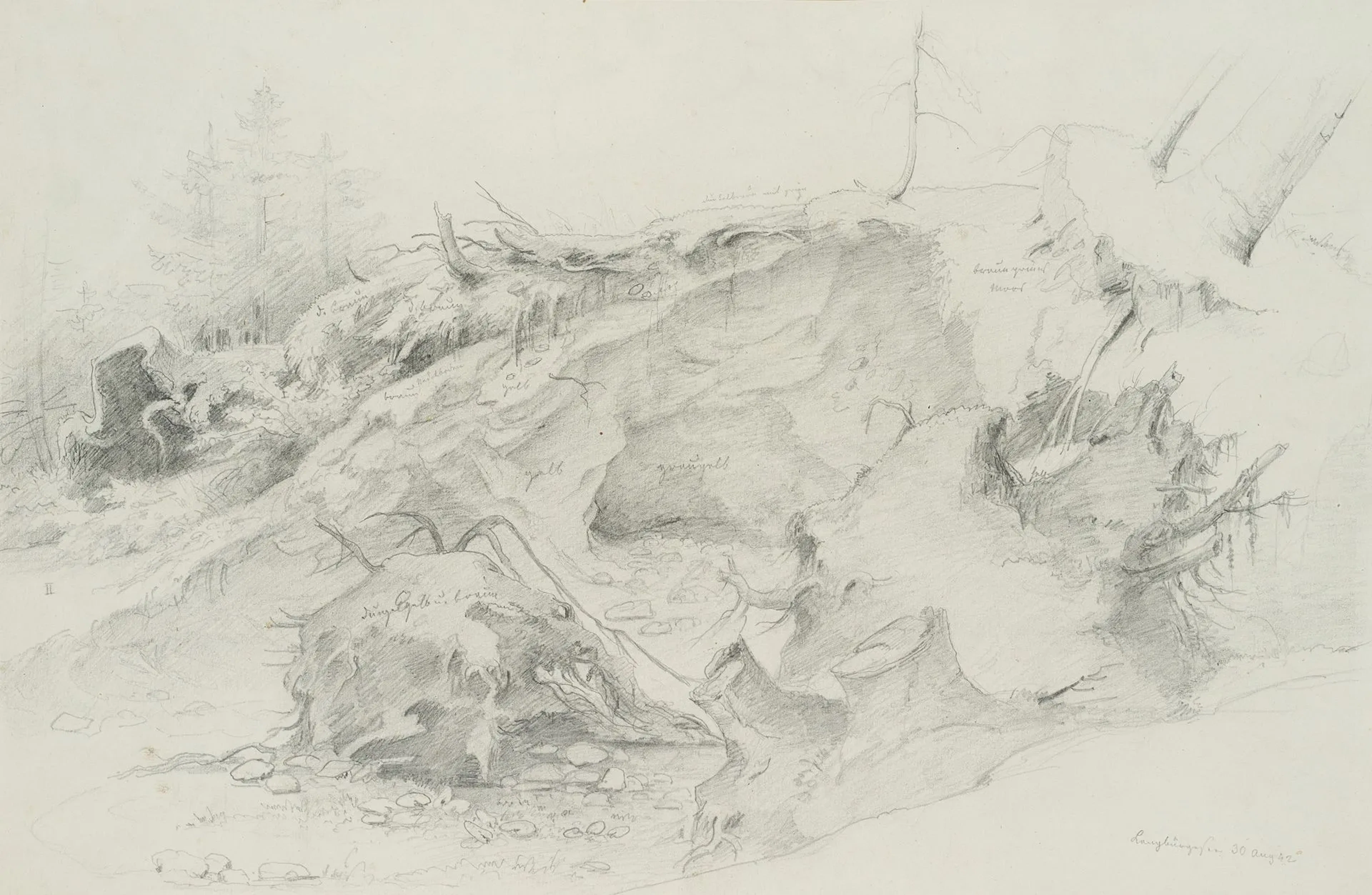 H. MÜLLER (1823–1853), Landscape at Lake Langbürgner, 1842, pencil