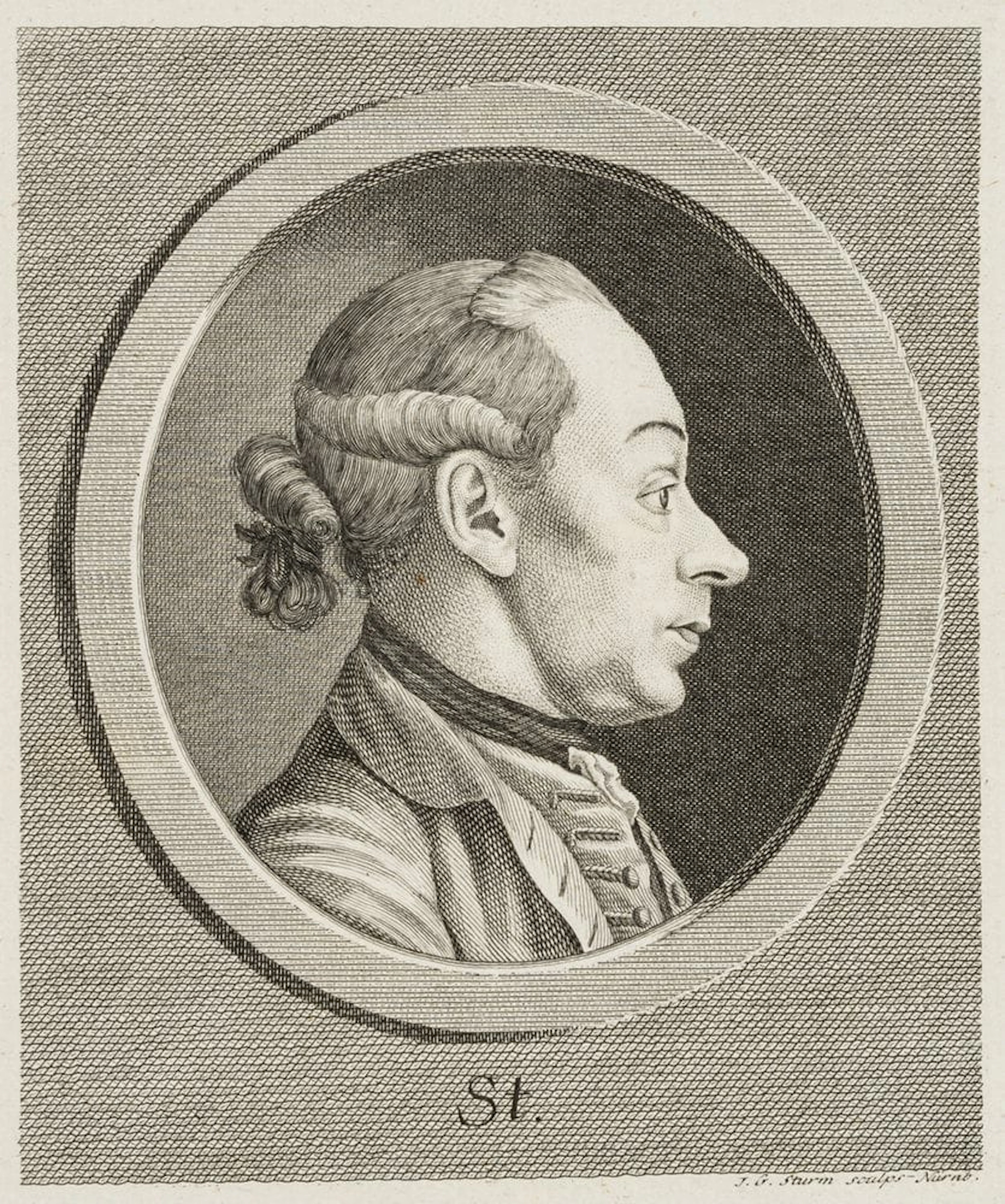 J. STURM (1742–1793), Self-portrait of the copperplate engraver, 1775