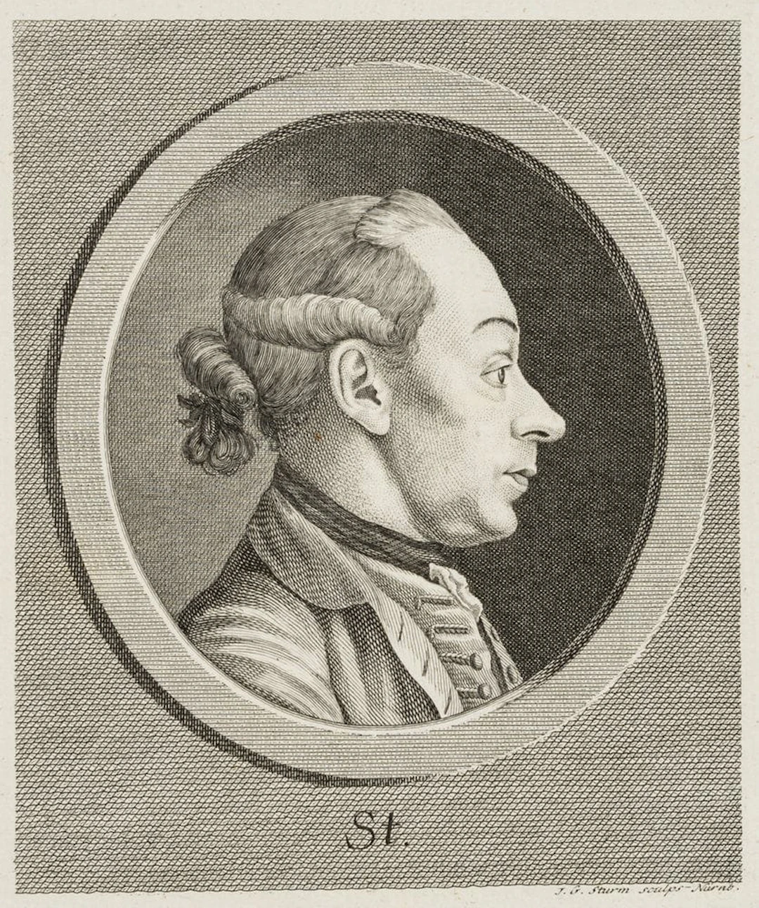J. STURM (1742–1793), Self-portrait of the copperplate engraver, 1775
