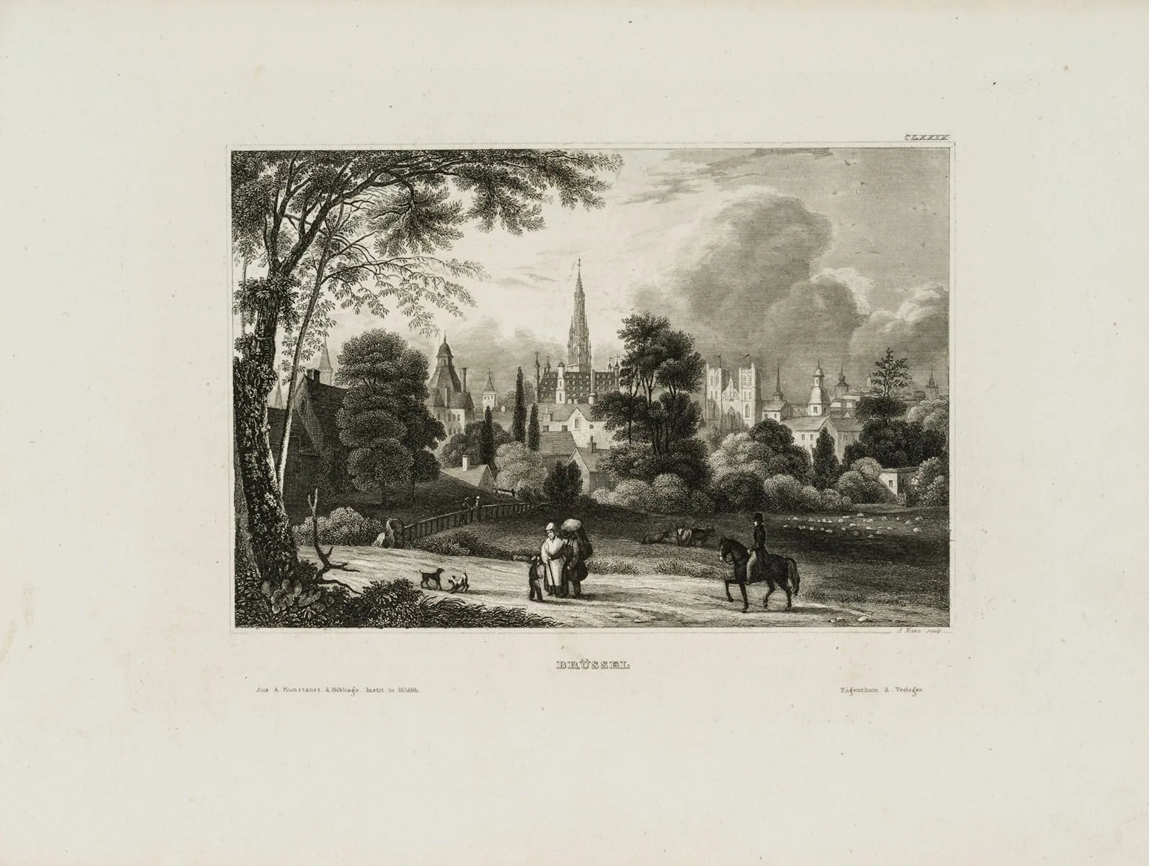 A. MARX (1815–1851), Partial view showing the cathedral, 1837, steel