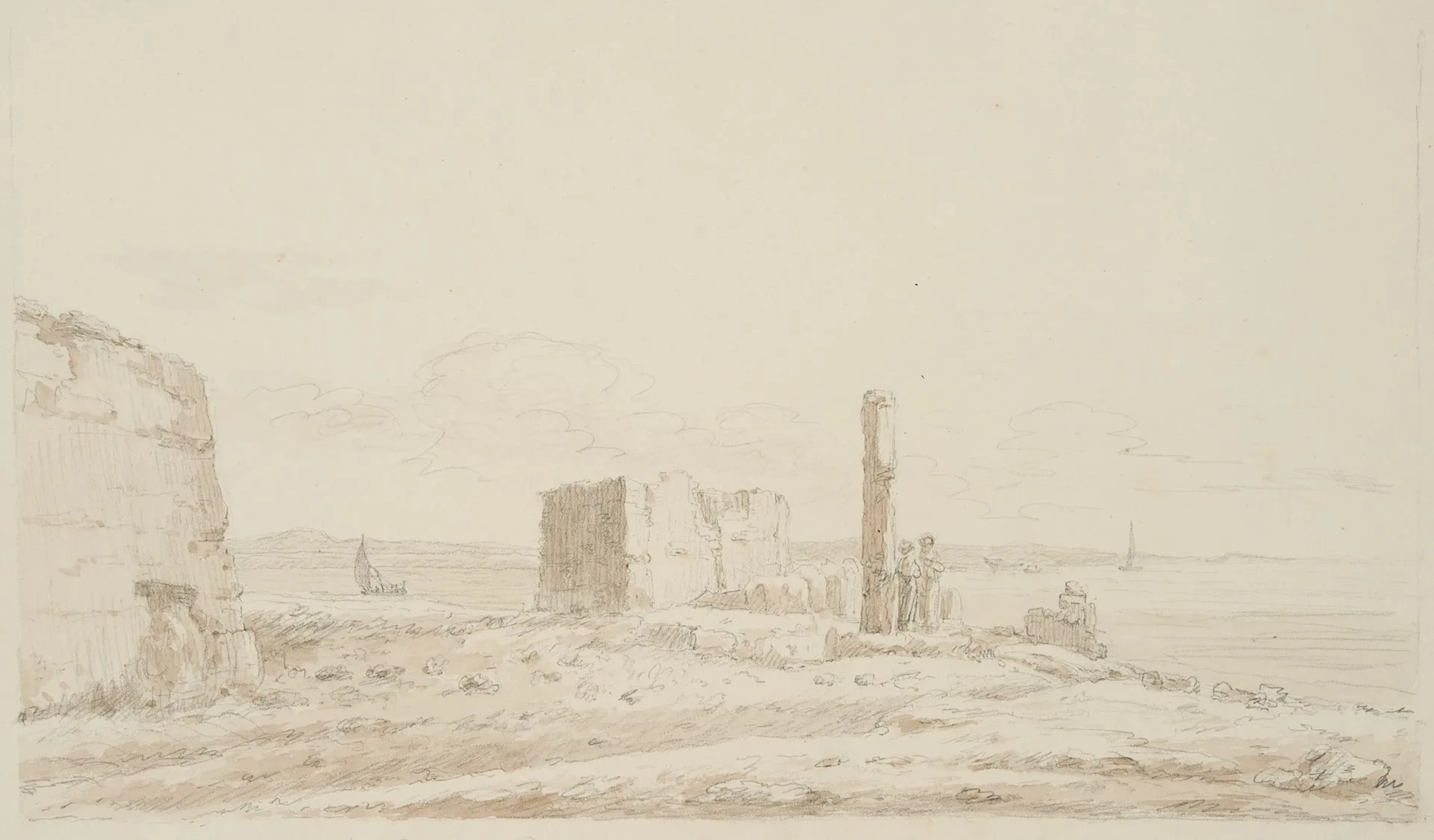 I. DUVIVIER (1758–1832), Ruins near Suez by the Red Sea, Indian ink