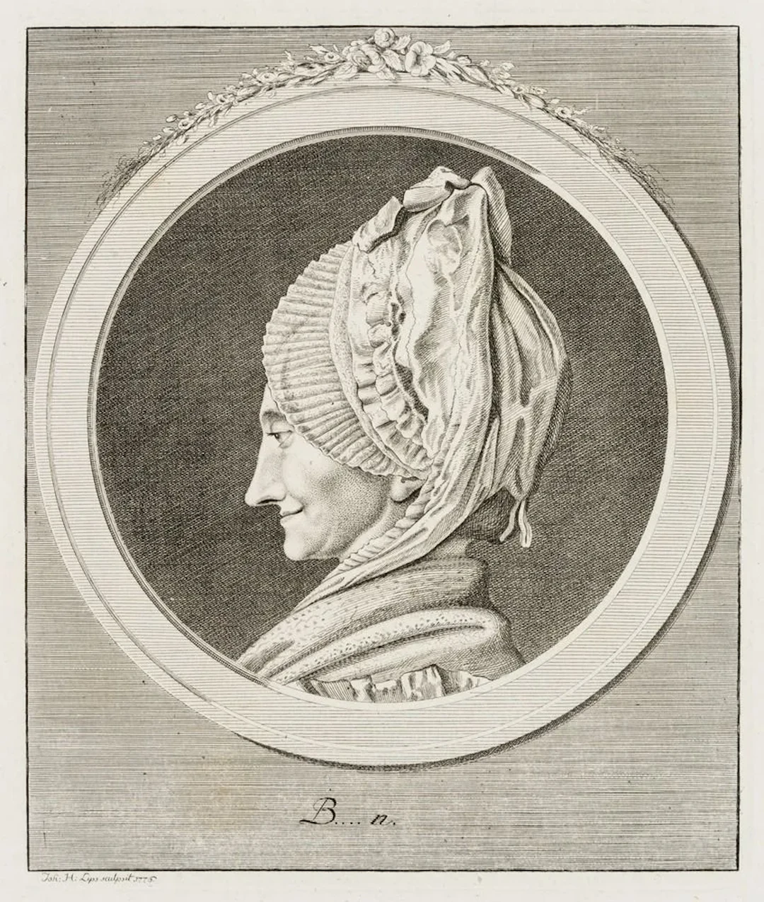 J. LIPS (1758-1817), Portrait of a lady in profile, 1776, Etching