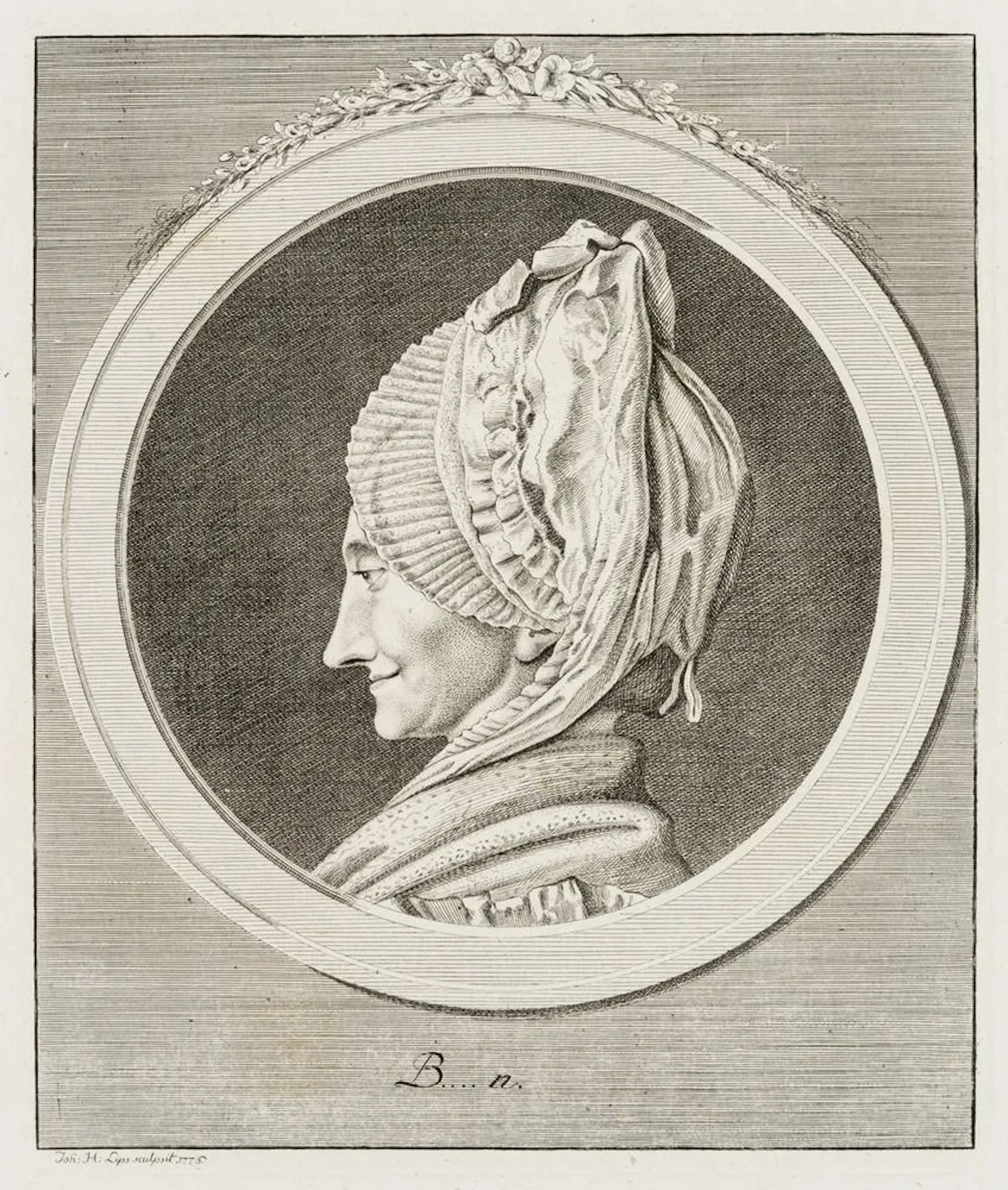 J. LIPS (1758-1817), Portrait of a lady in profile, 1776, Etching