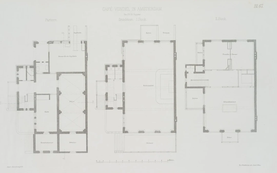 Unknown (19th century), Café Vondel in Amsterdam, floor plan, 1878